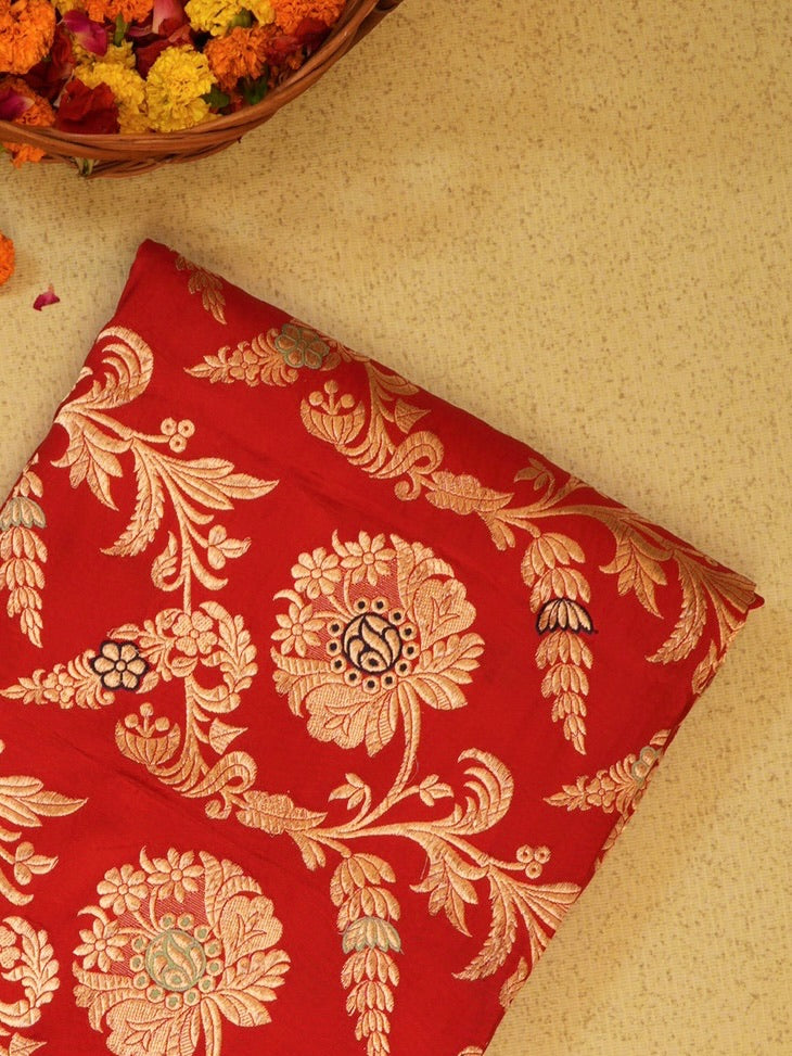 Red 100% Pure Katan Handwoven Silk Saree with Zari Work