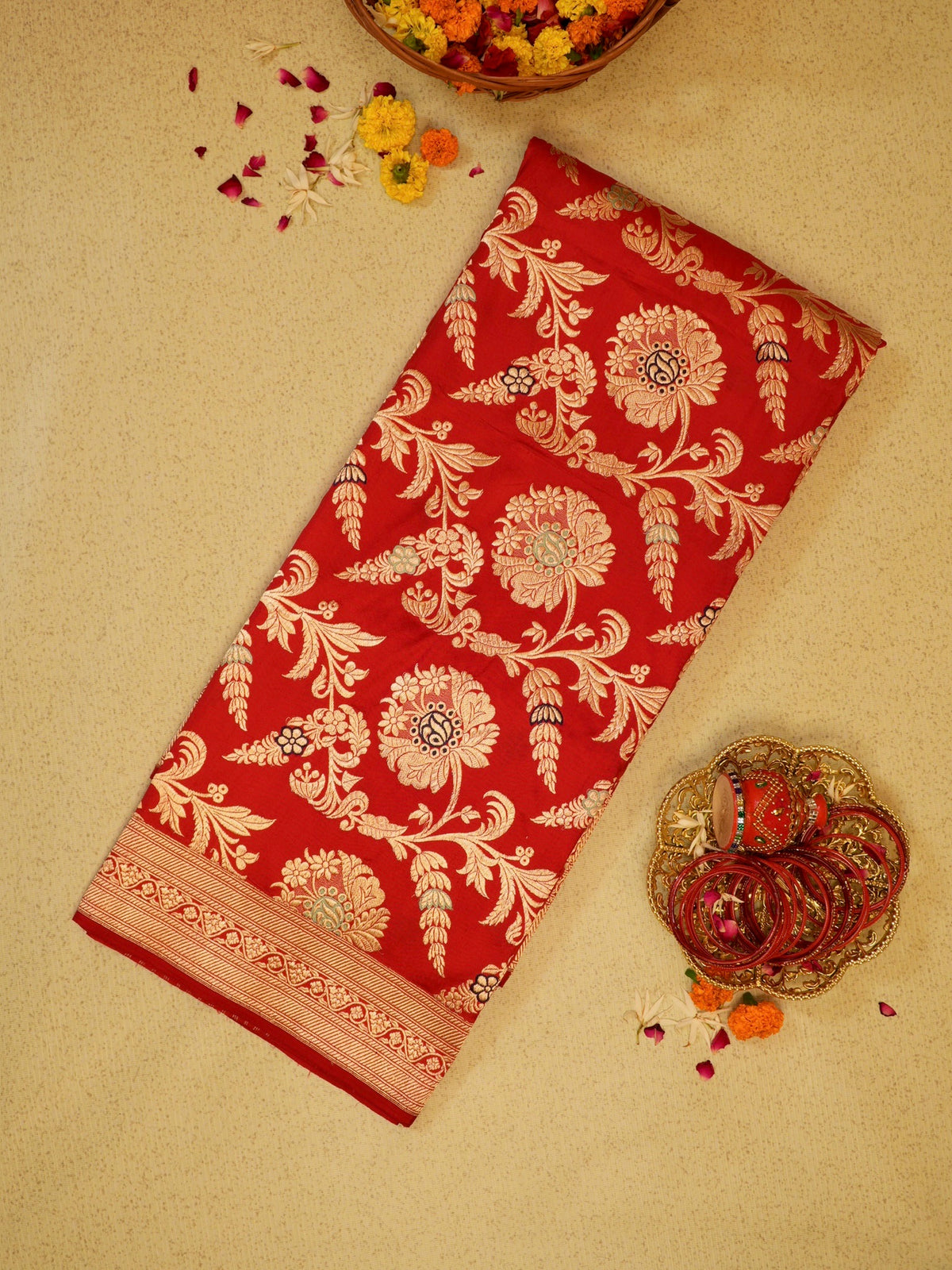 Red 100% Pure Katan Handwoven Silk Saree with Zari Work