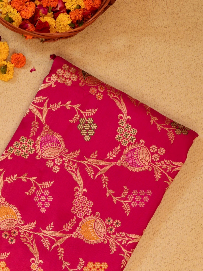 Rani Pink 100% Pure Katan Handwoven Silk Saree with Zari Work