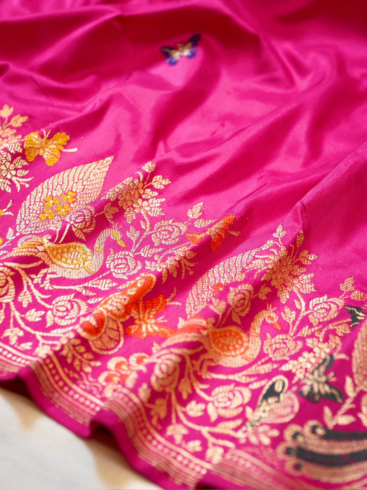 Rani Pink 100% Pure Katan Handwoven Silk Saree with Zari Work