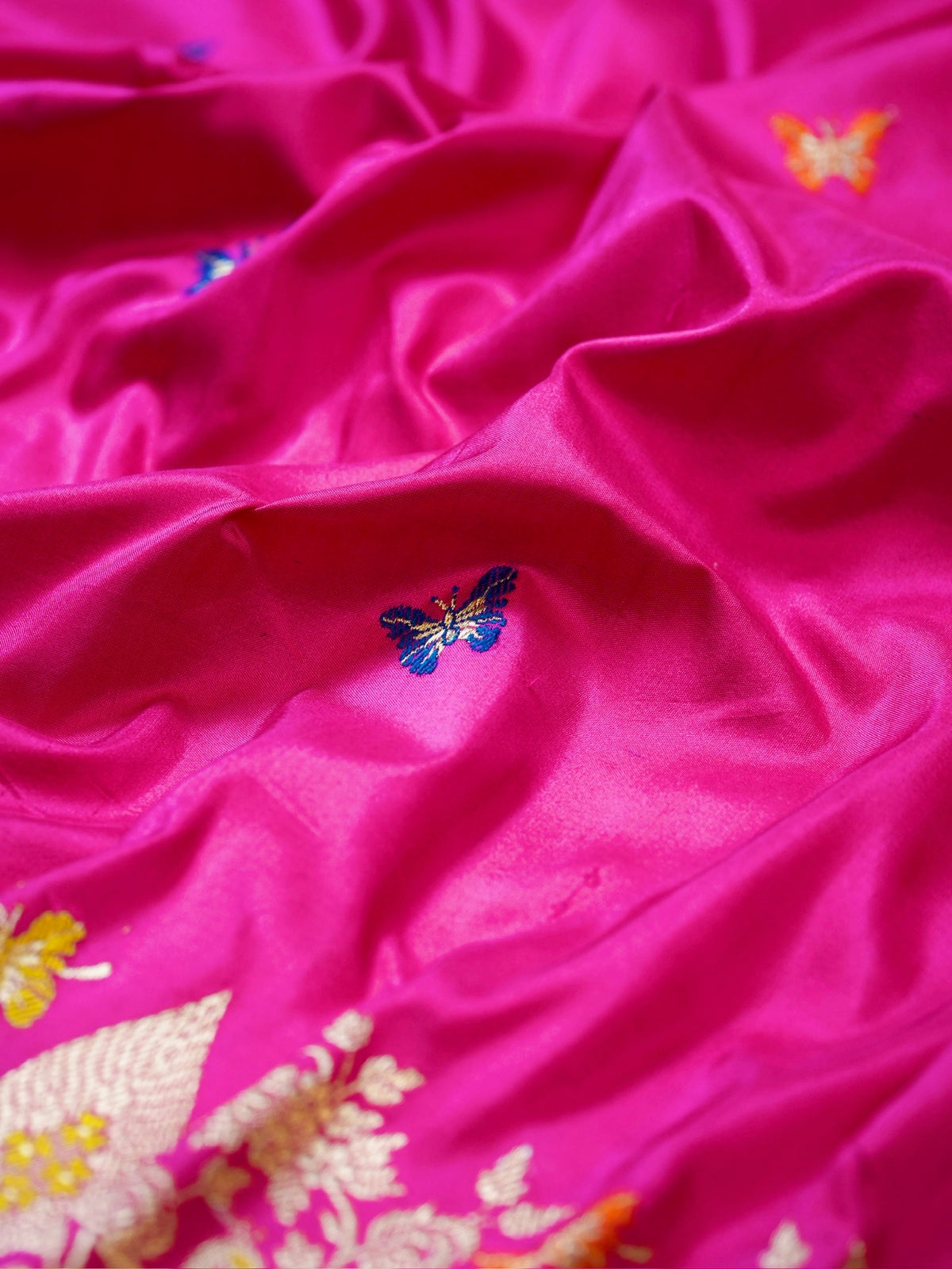 Rani Pink 100% Pure Katan Handwoven Silk Saree with Zari Work