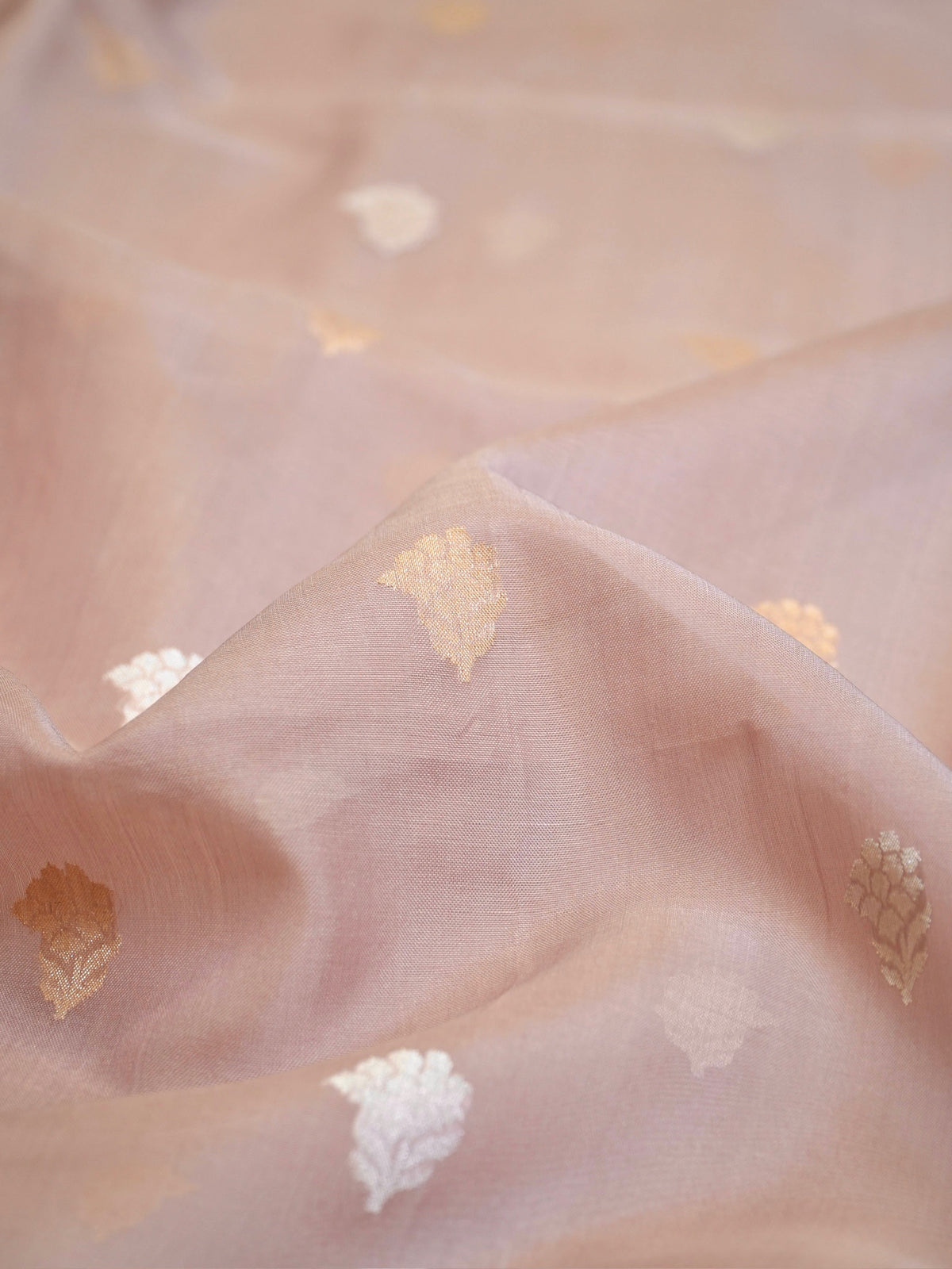 Dusty Rose Pink 100% Pure Katan Handwoven Silk Saree with Zari Work