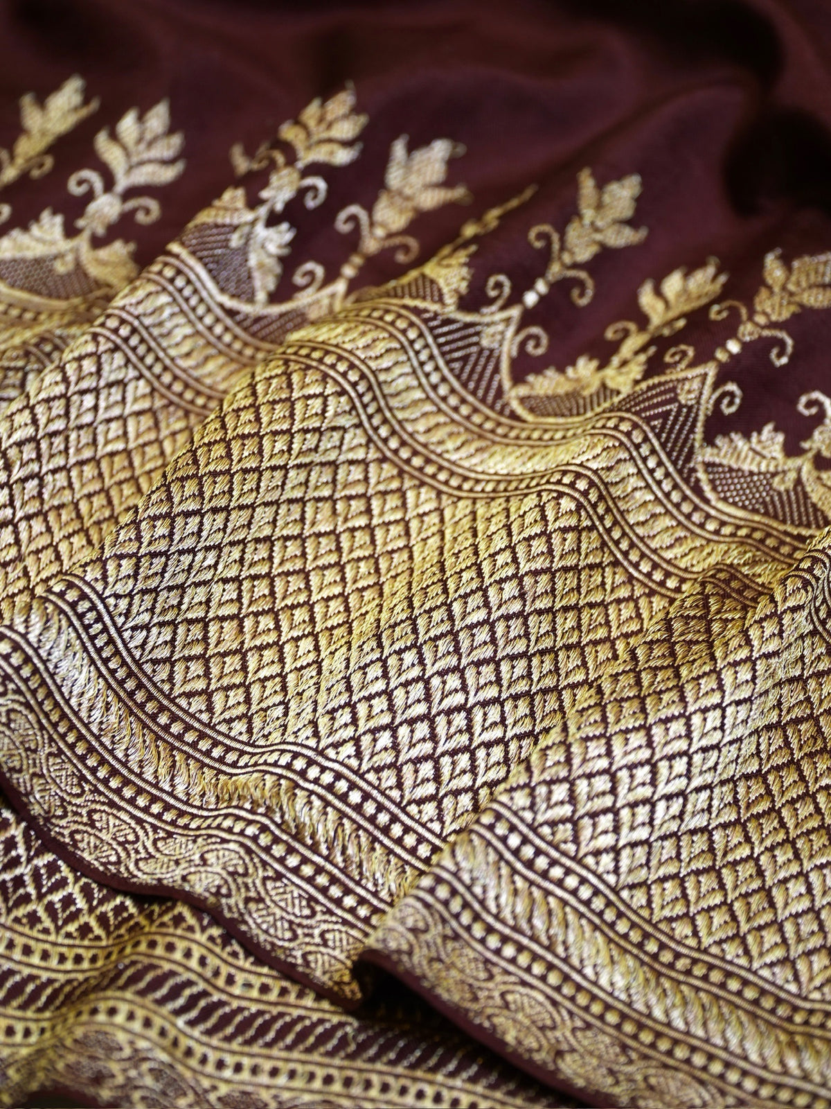 Wine 100% Pure Ektara Handwoven Silk Saree with Zari Work