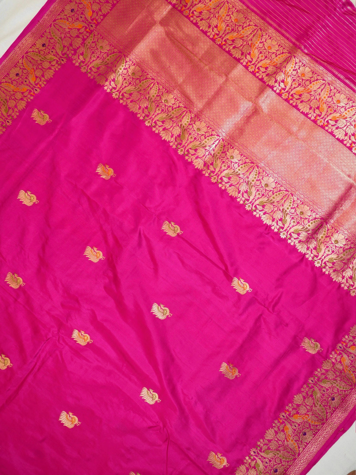 Rani Pink 100% Pure Katan Handwoven Silk Saree with Zari Work