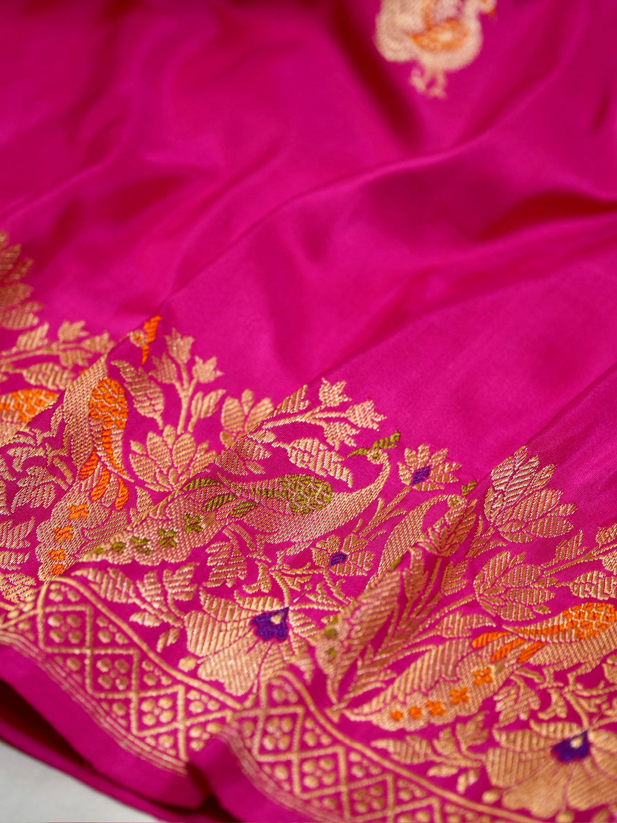 Rani Pink 100% Pure Katan Handwoven Silk Saree with Zari Work
