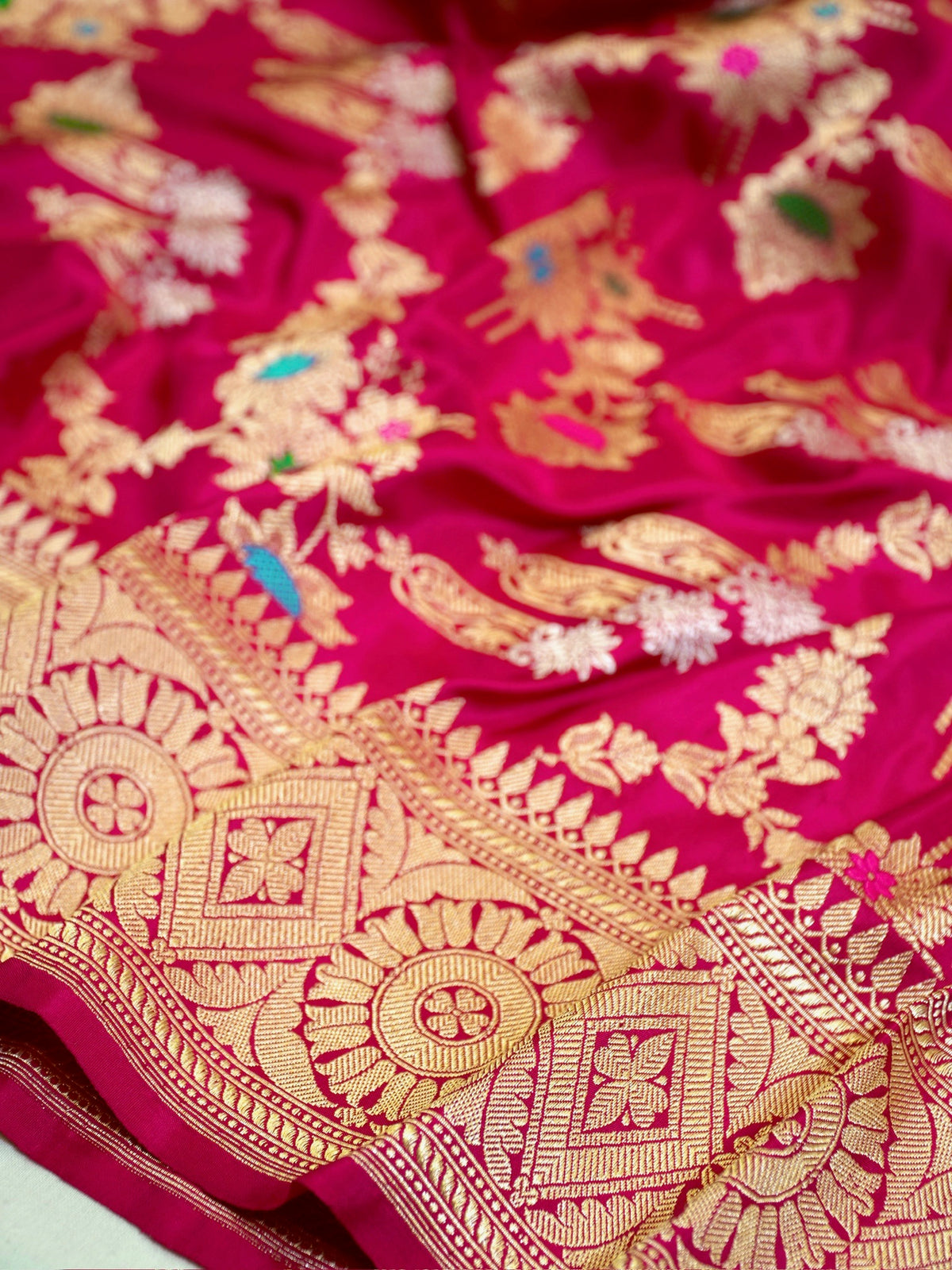 Rani Pink 100% Pure Katan Handwoven Silk Saree with Zari Work