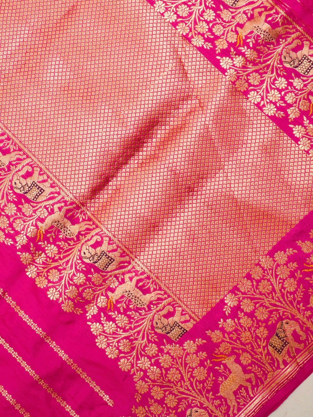 Rani Pink 100% Pure Katan Handwoven Silk Saree with Zari Work
