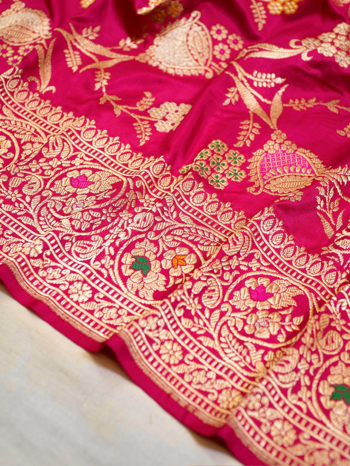Rani Pink 100% Pure Katan Handwoven Silk Saree with Zari Work