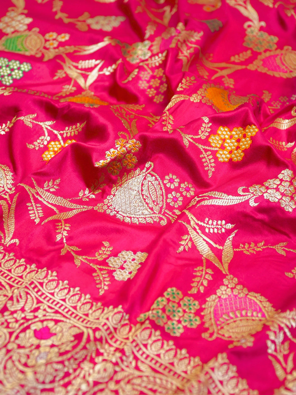 Rani Pink 100% Pure Katan Handwoven Silk Saree with Zari Work
