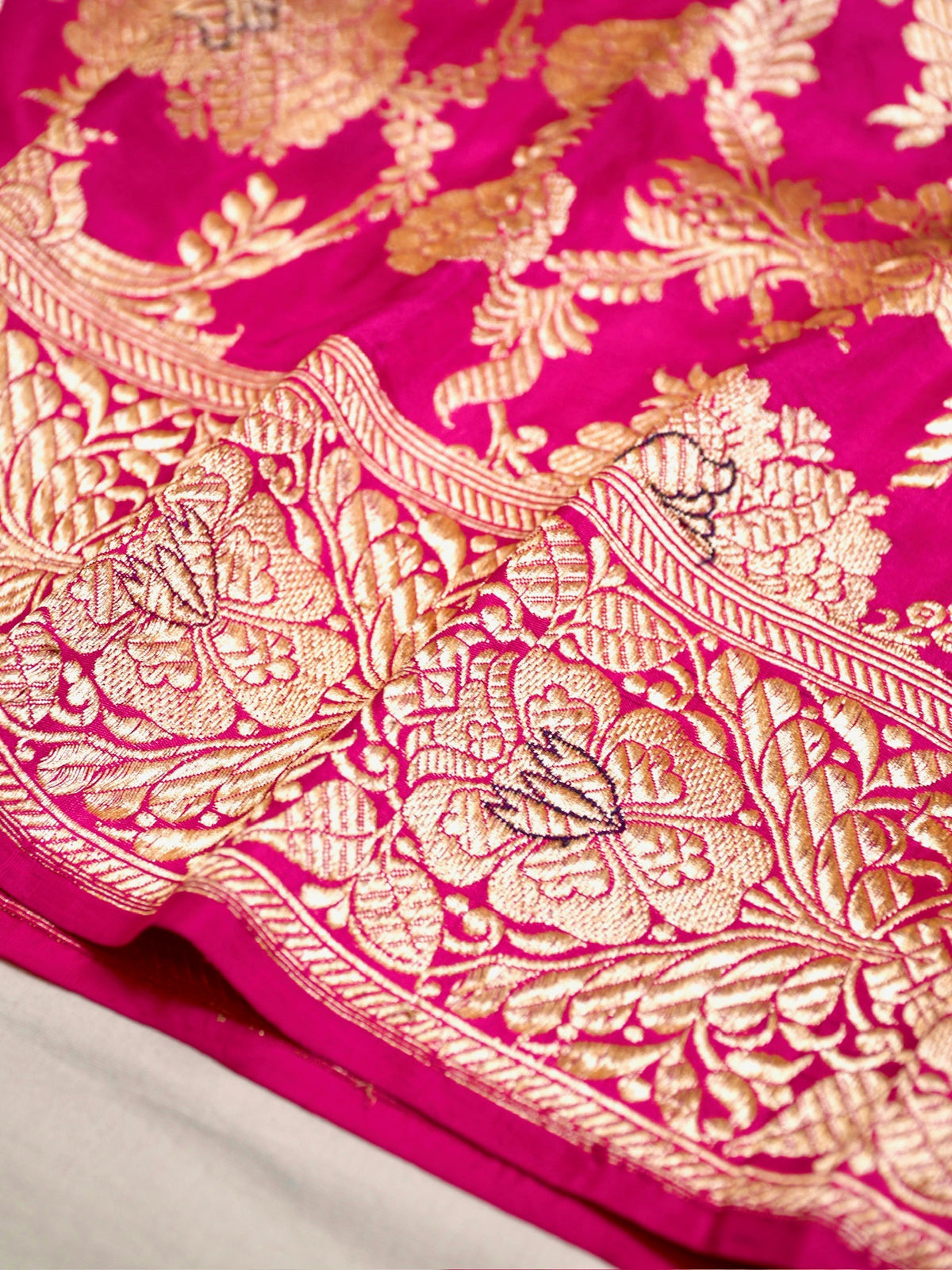 Rani Pink 100% Pure Katan Handwoven Silk Saree with Zari Work