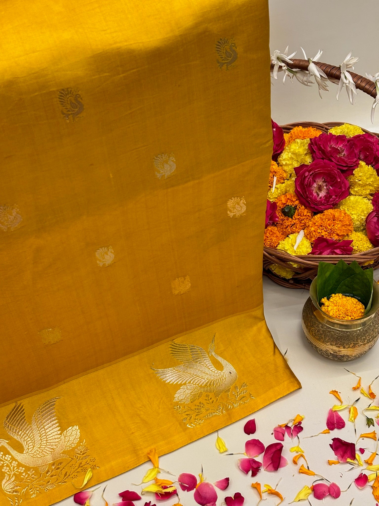 Yellow Premium Banarasi Soft Silk Saree – 100% Handwoven | Elegant & Timeless Design