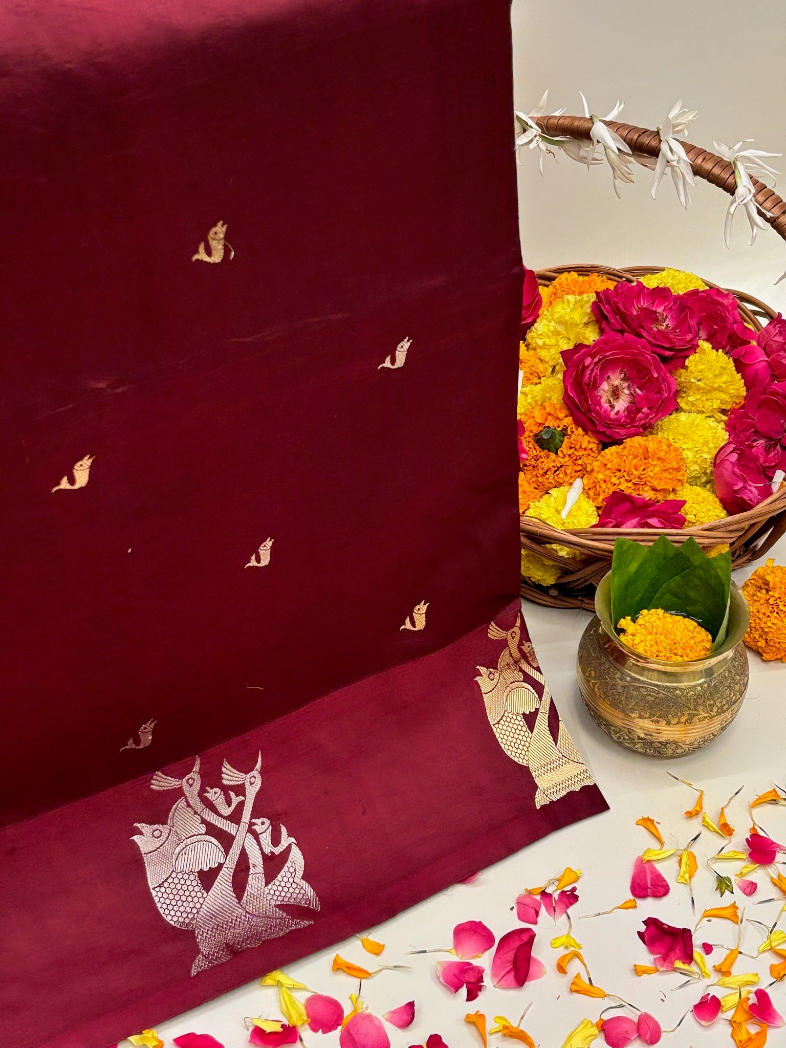 Wine Premium Banarasi Soft Silk Saree – 100% Handwoven | Elegant & Timeless Design