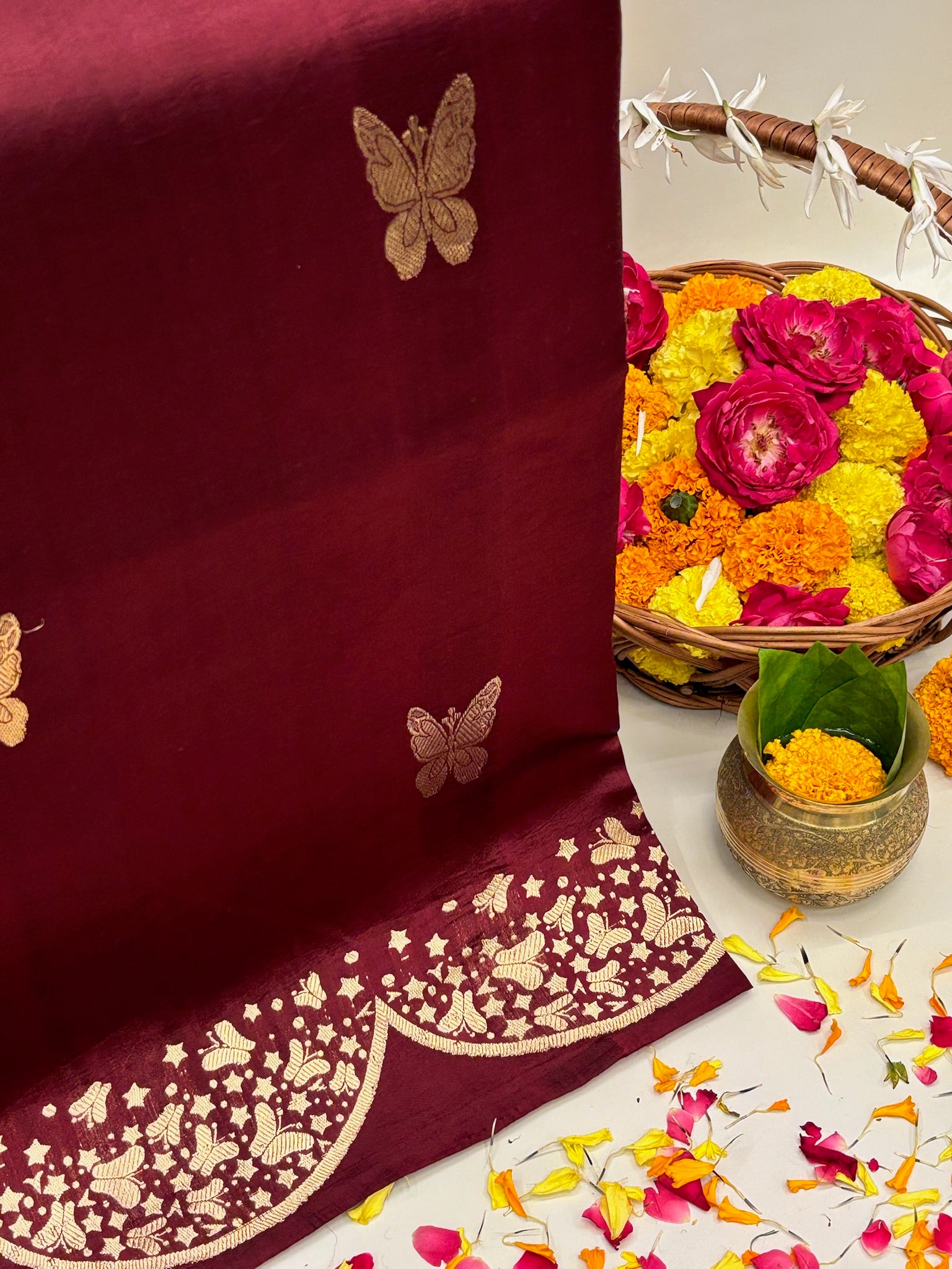 Wine Premium Banarasi Soft Silk Saree – 100% Handwoven | Elegant & Timeless Design