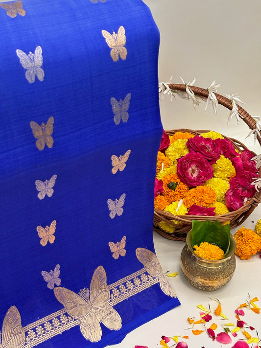 Royal Blue Premium Banarasi Kora Organza Silk Saree – 100% Handwoven | Elegant & Timeless Design