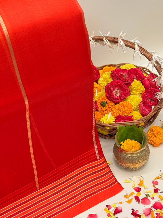 Red Premium Banarasi Kora Organza Silk Saree – 100% Handwoven | Elegant & Timeless Design