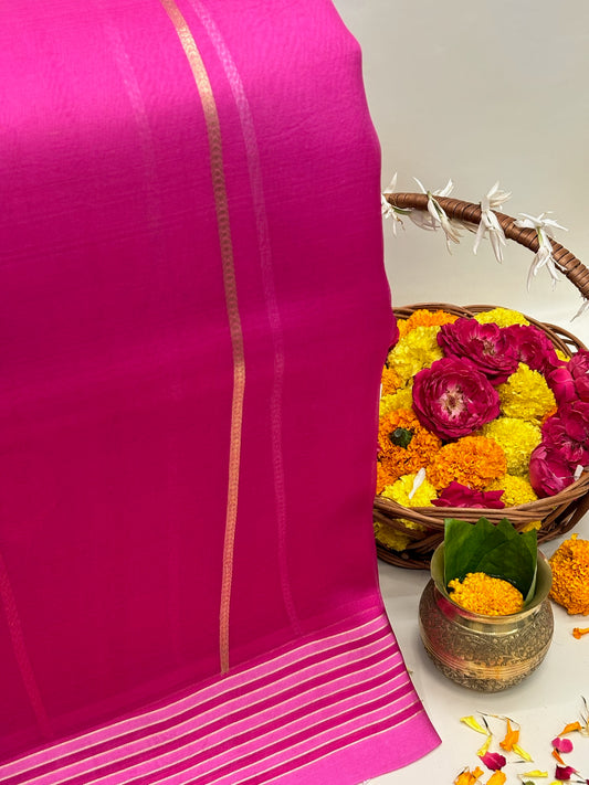 Pink Premium Banarasi Kora Organza Silk Saree – 100% Handwoven | Elegant & Timeless Design