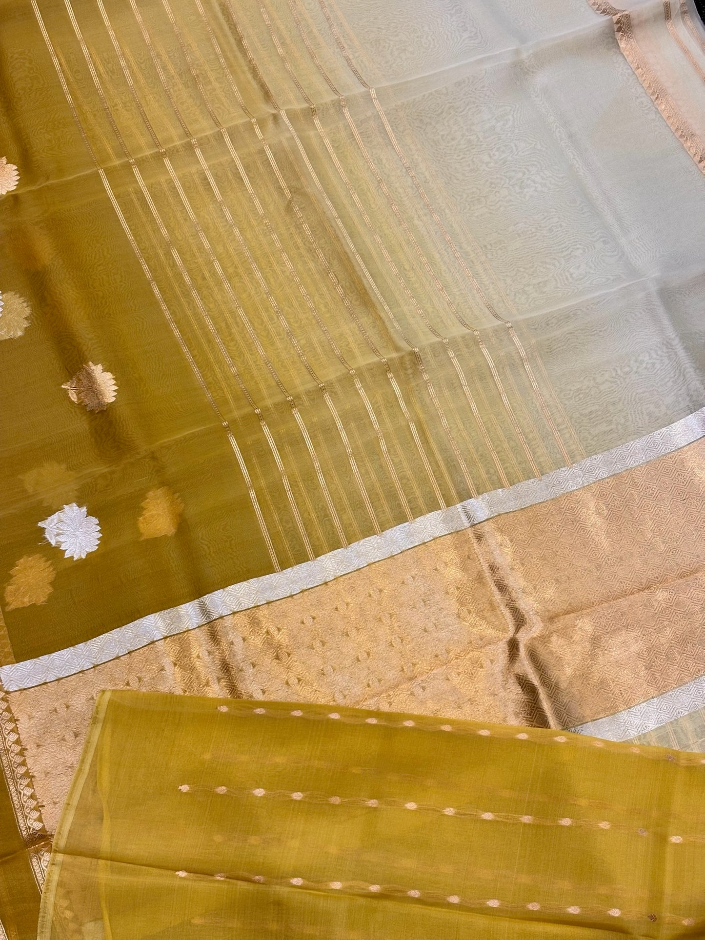 Musterd Yellow Premium Banarasi Kora Organza Silk Saree – 100% Handwoven | Elegant & Timeless Design