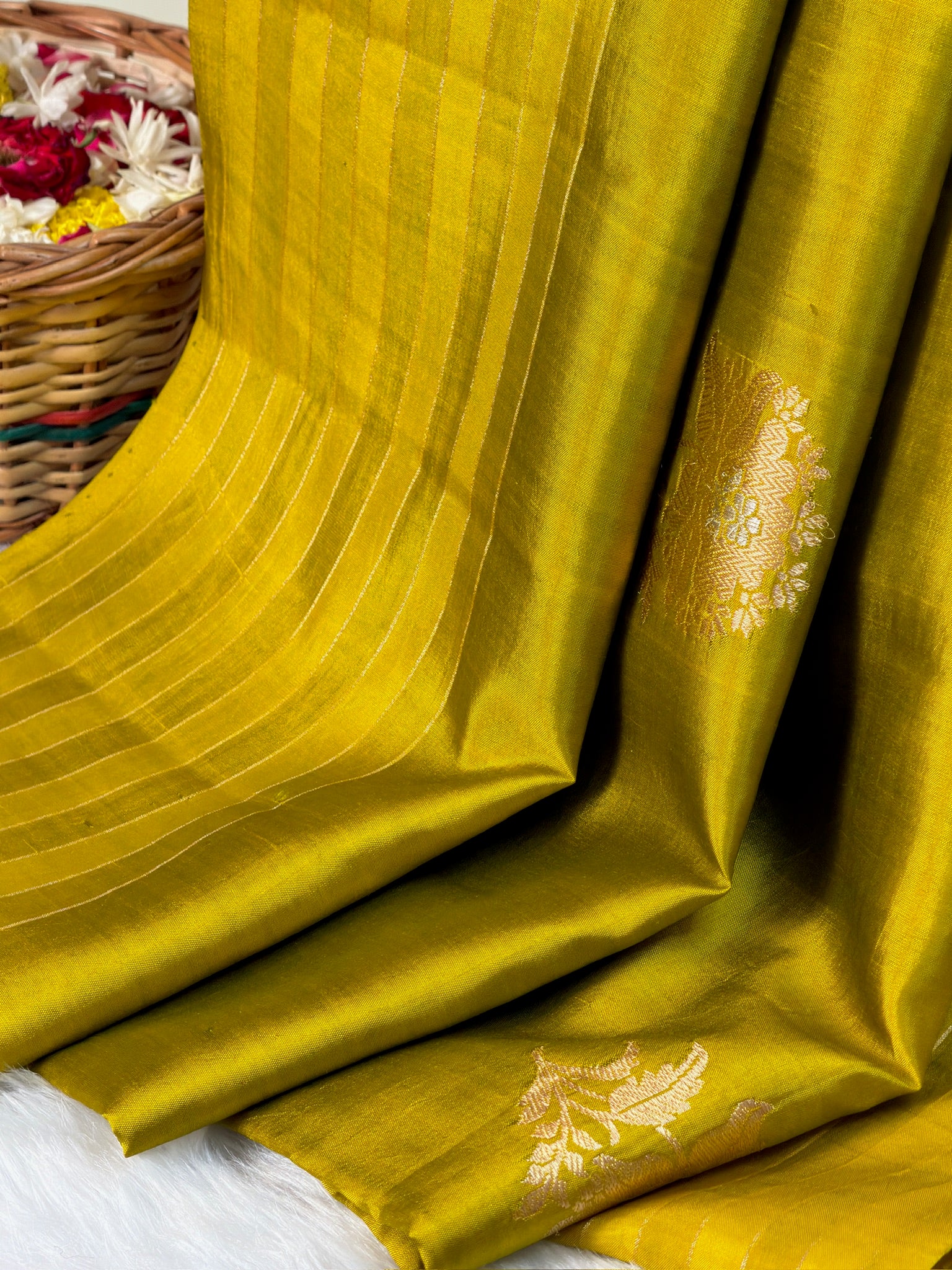 Lime Yellow 100% Pure Soft Katan Silk Handwoven Saree