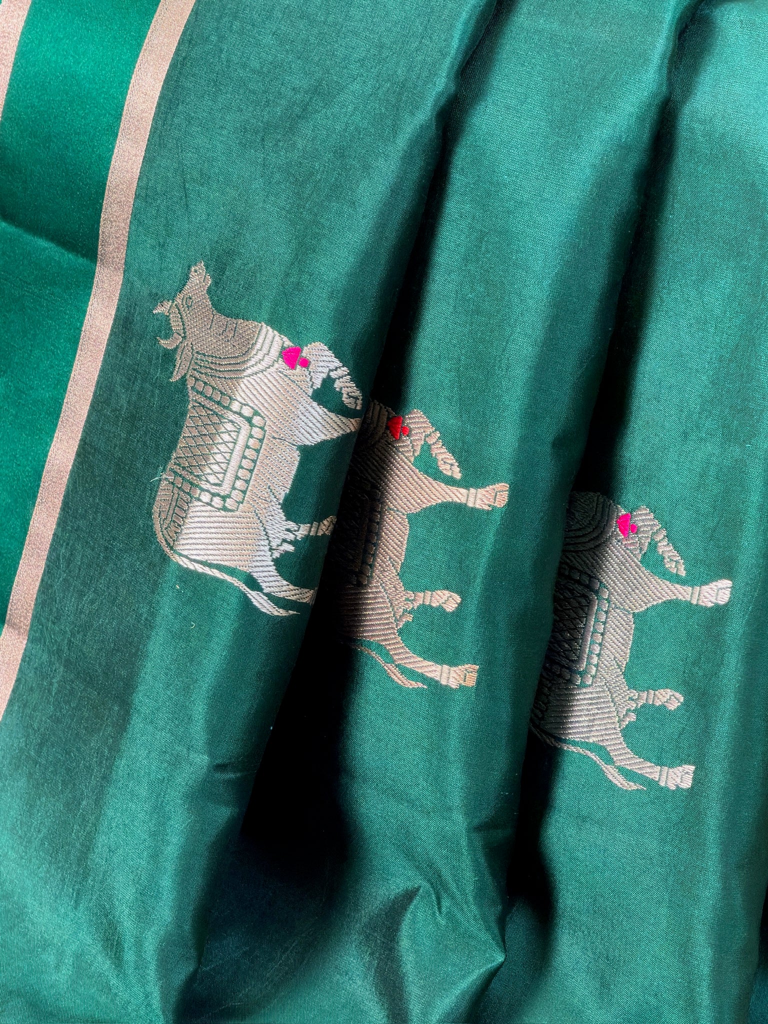 Bottle Green 100% Pure Soft Katan Silk Handwoven Saree