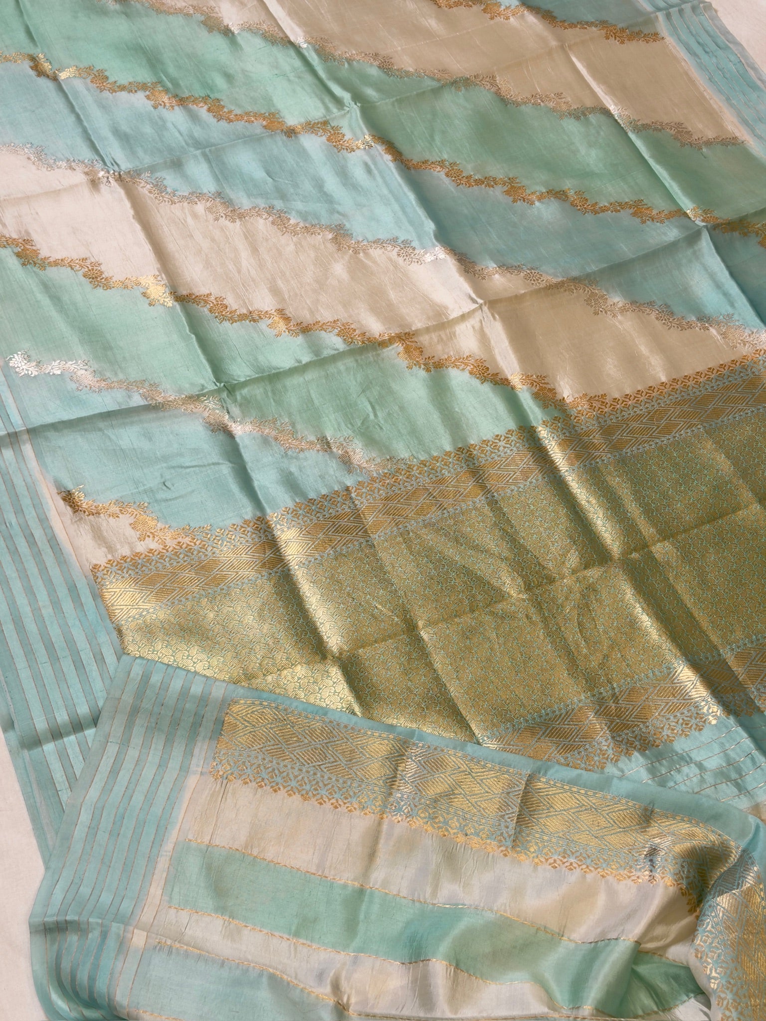 Sea Blue 100% Pure Soft Katan Silk Handwoven Saree