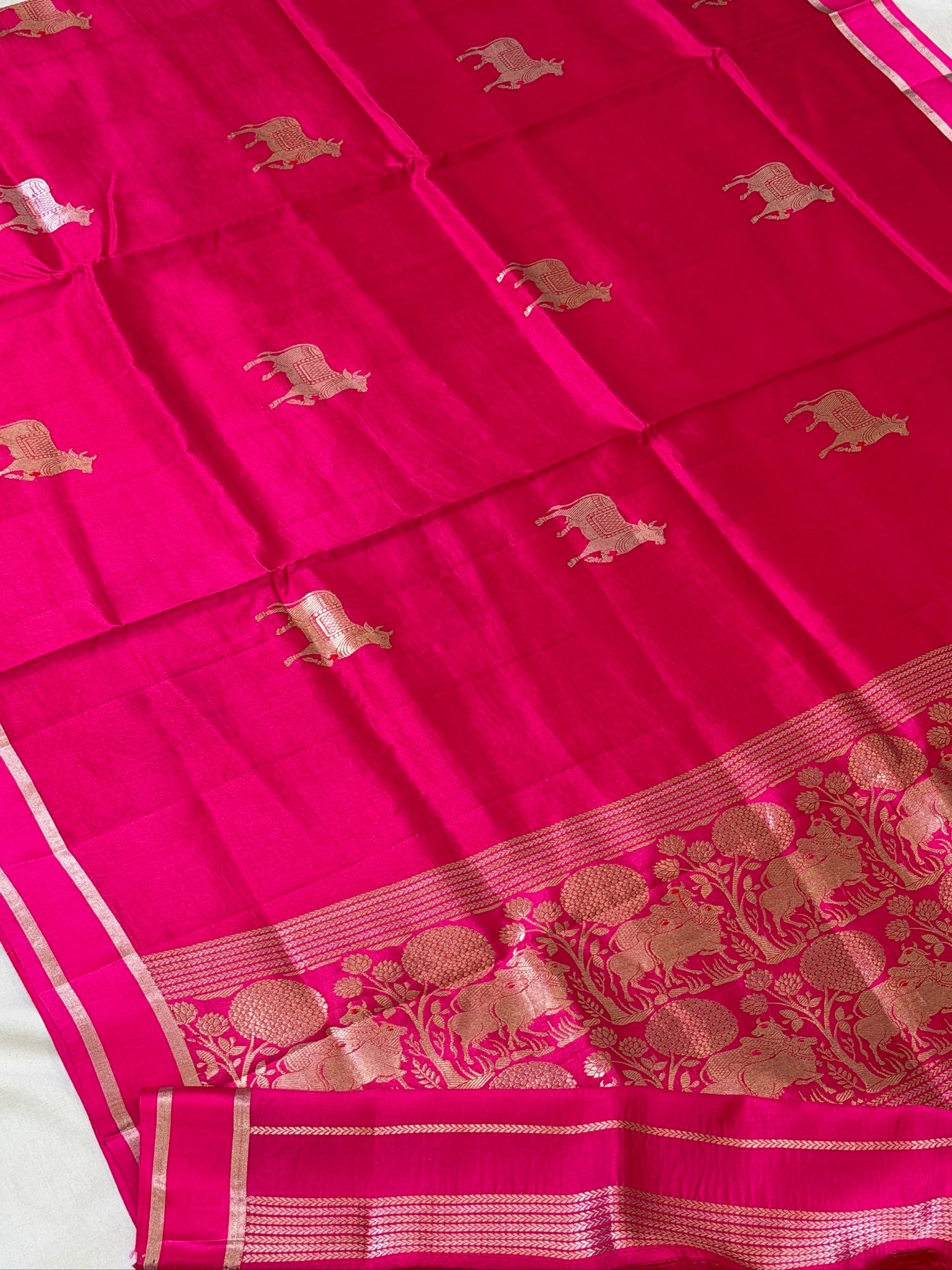 Rani Pink 100% Pure Soft Katan Silk Handwoven Saree