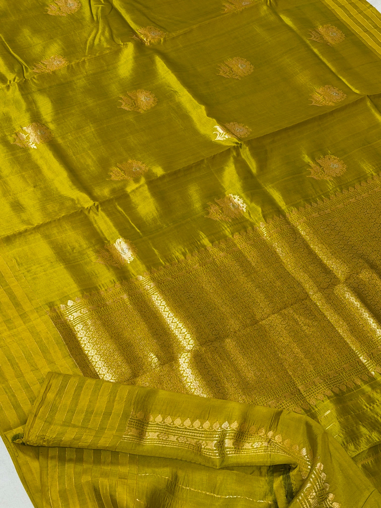 Lime Yellow 100% Pure Soft Katan Silk Handwoven Saree