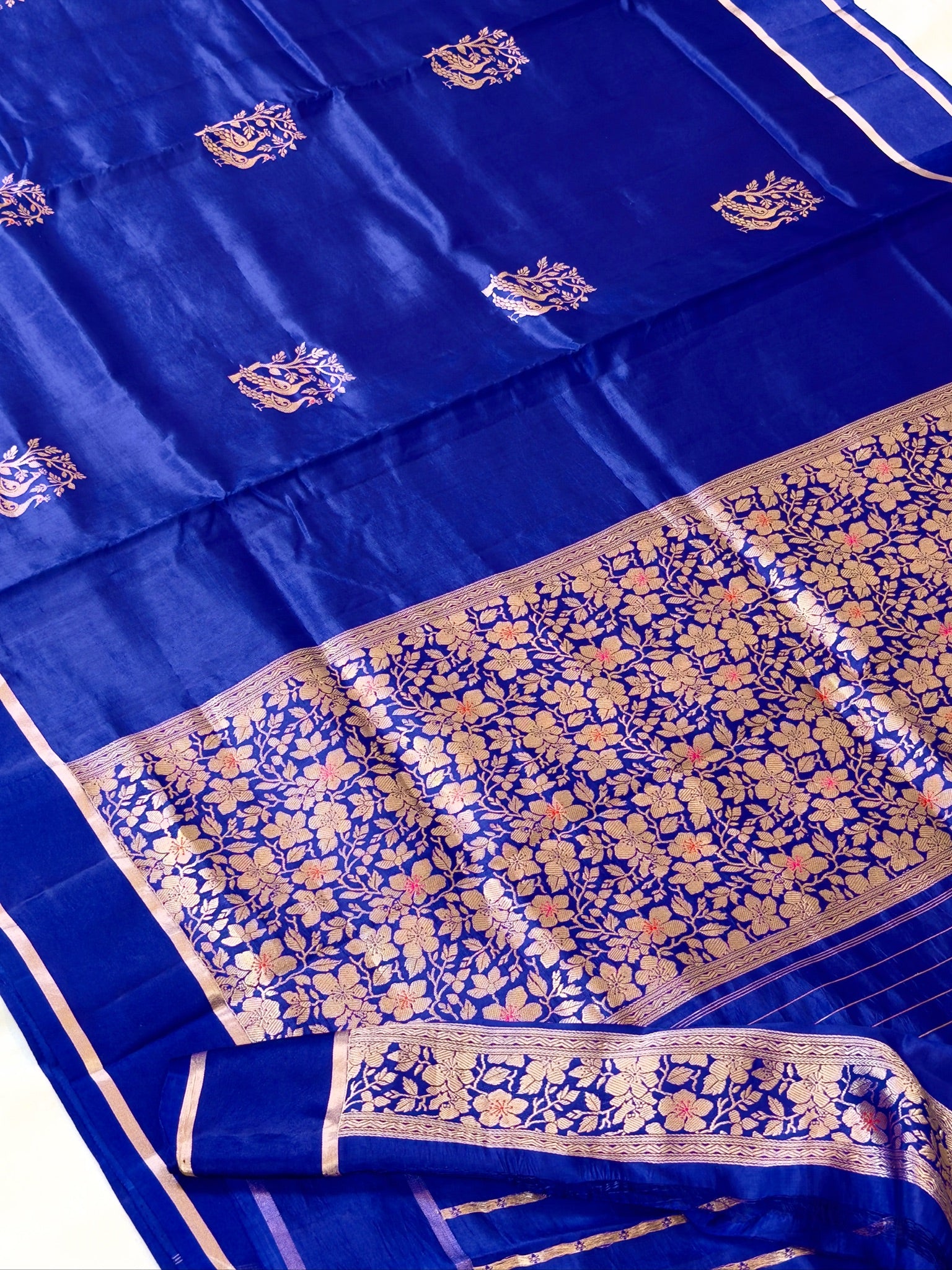 Royal Blue 100% Pure Soft Katan Silk Handwoven Saree