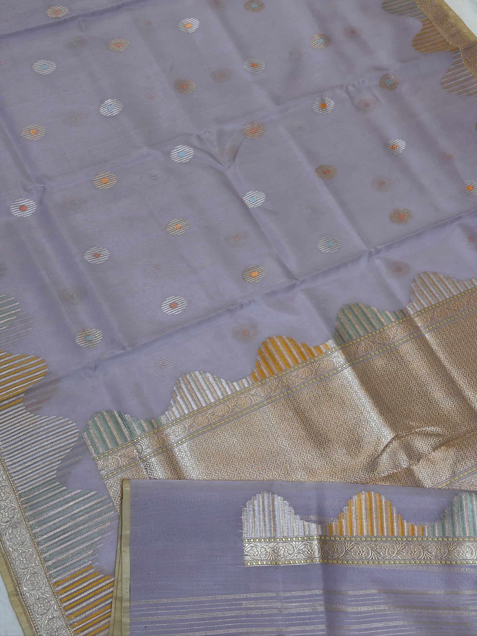 Light Lavender Pure Kora Silk Kadiyal Border Banarasi handwoven Saree