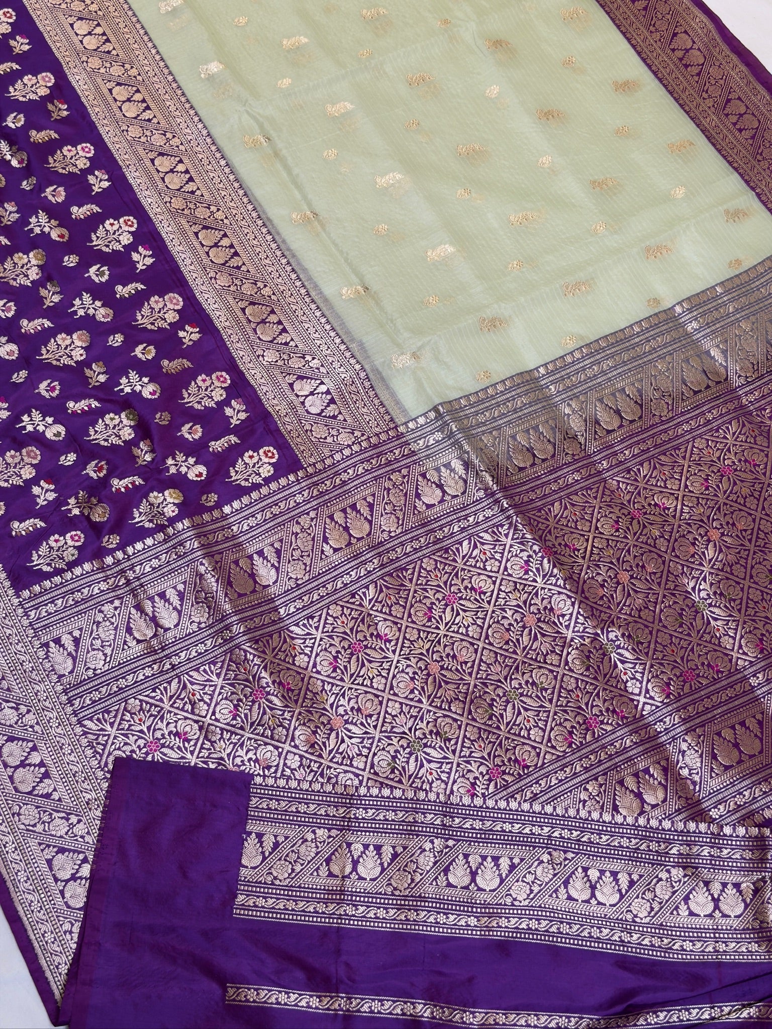 Half Half Banarasi Kaduwa Kora silk body katan kadiya border