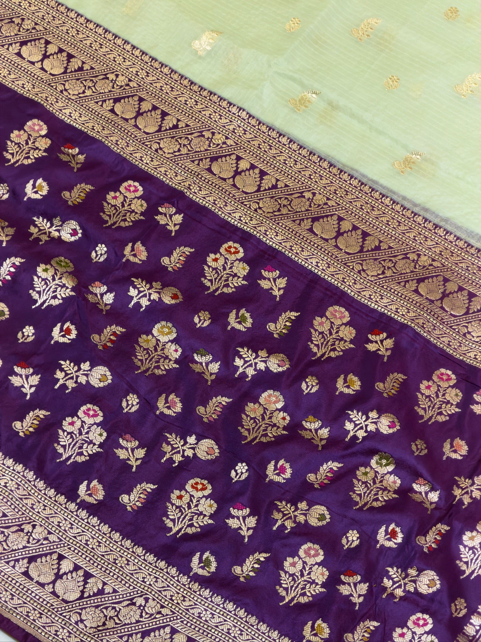 Half Half Banarasi Kaduwa Kora silk body katan kadiya border