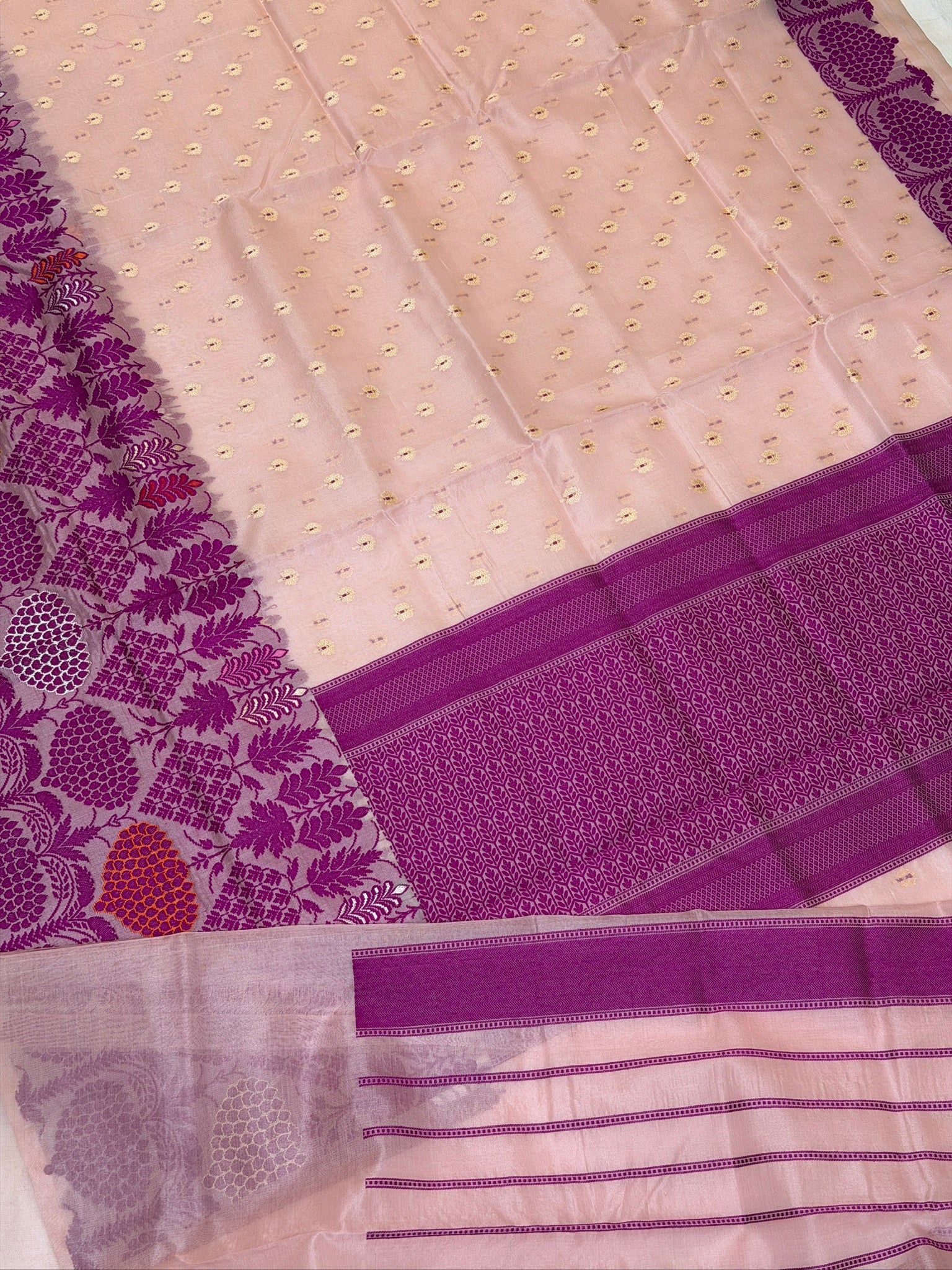Baby Pink Pure Kora Silk Kadiyal Border Banarasi handwoven Saree