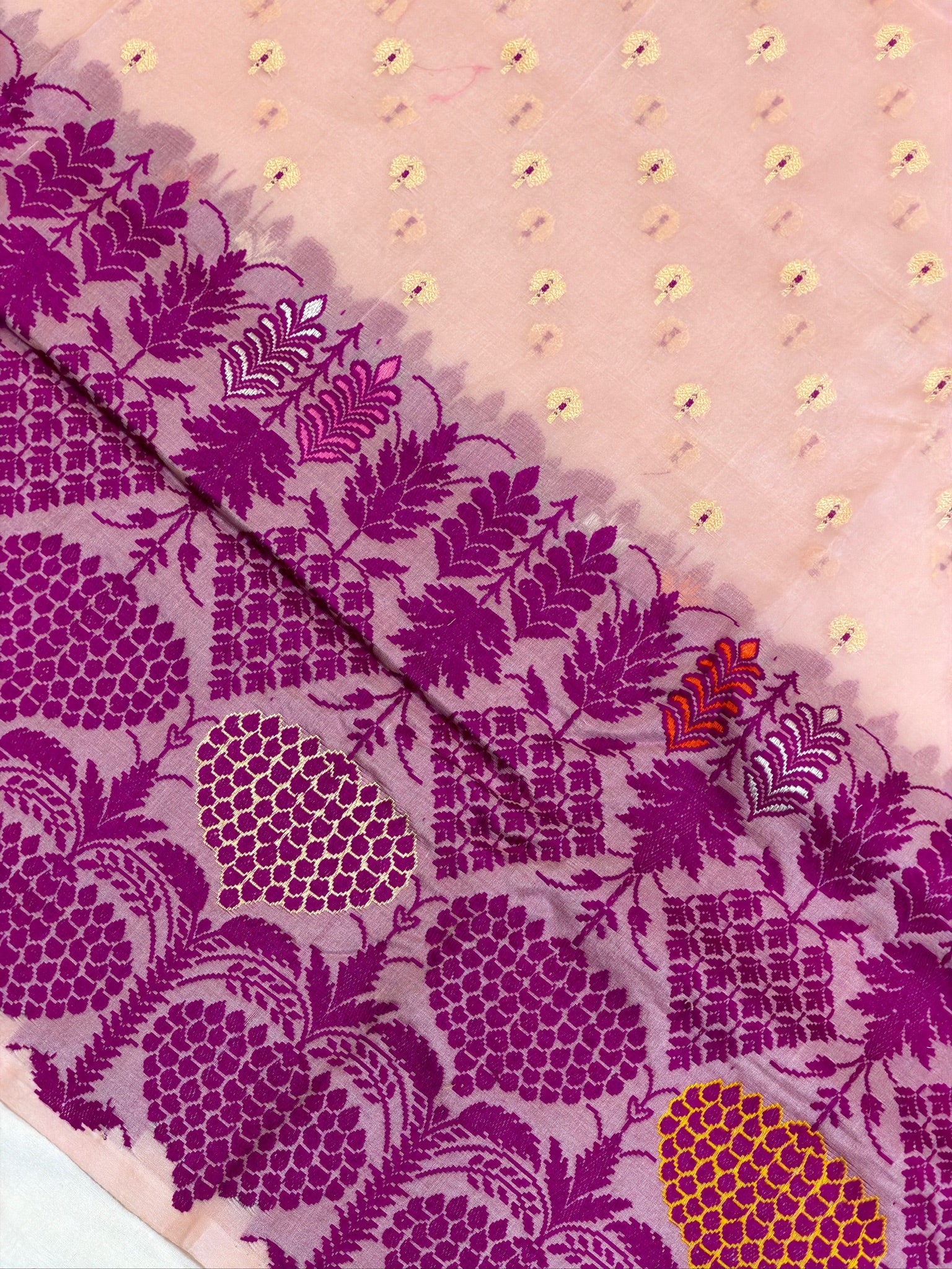 Baby Pink Pure Kora Silk Kadiyal Border Banarasi handwoven Saree