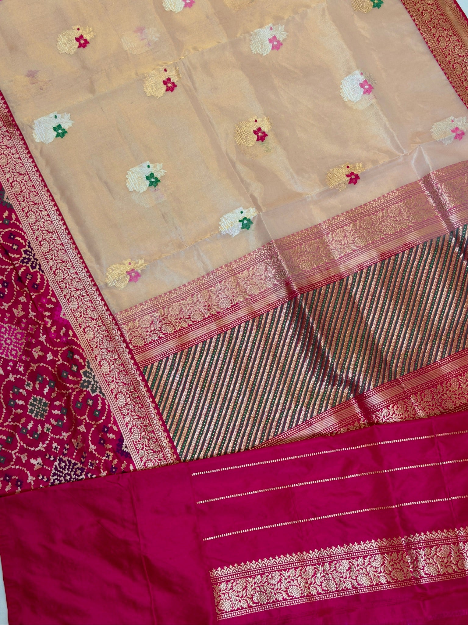 Peach Pure Tissue Silk Kadiyal Border Banarasi handwoven Saree