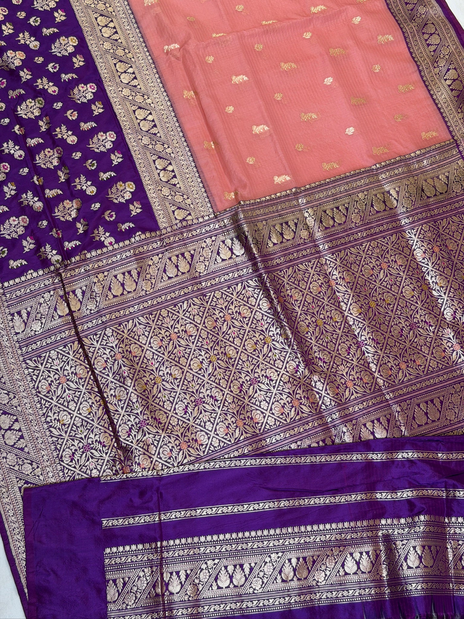 Half Half Banarasi Kaduwa Kora silk body katan kadiya border