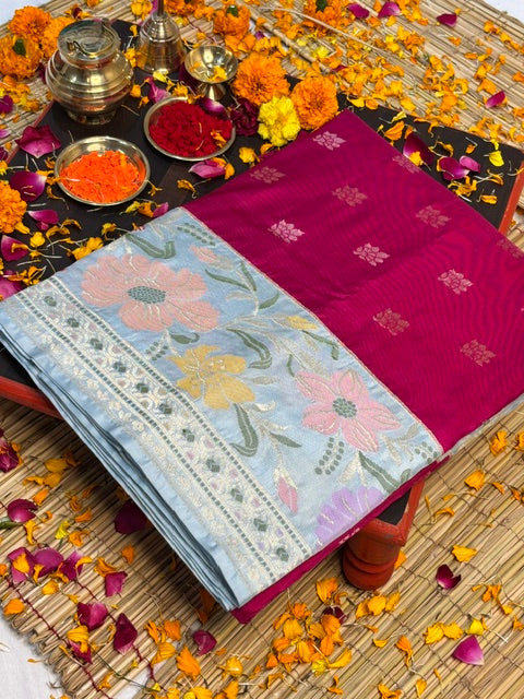 Apple Red Handwoven Pure Banarasi Ektara Silk Saree – Kadwa Iktara Weave, Pure Mulberry Silk