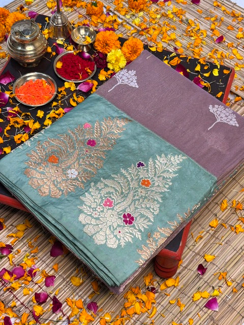 Mauve Gold Handwoven Pure Banarasi Tissue Silk Saree