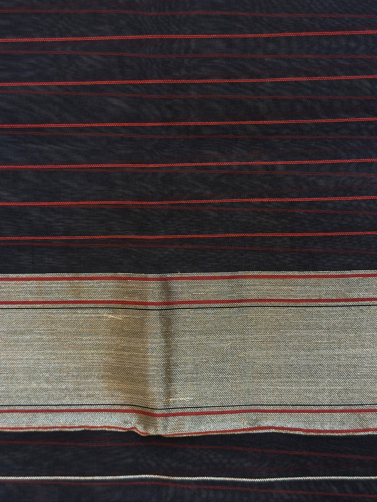 Black Pure Real Zari Kora Jamdani Saree with Floral Weaving