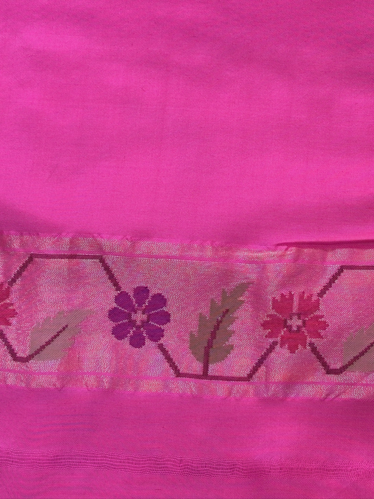 Hot Pink Pure Real Zari Ektara Silk Jamdani Saree with Floral Weaving
