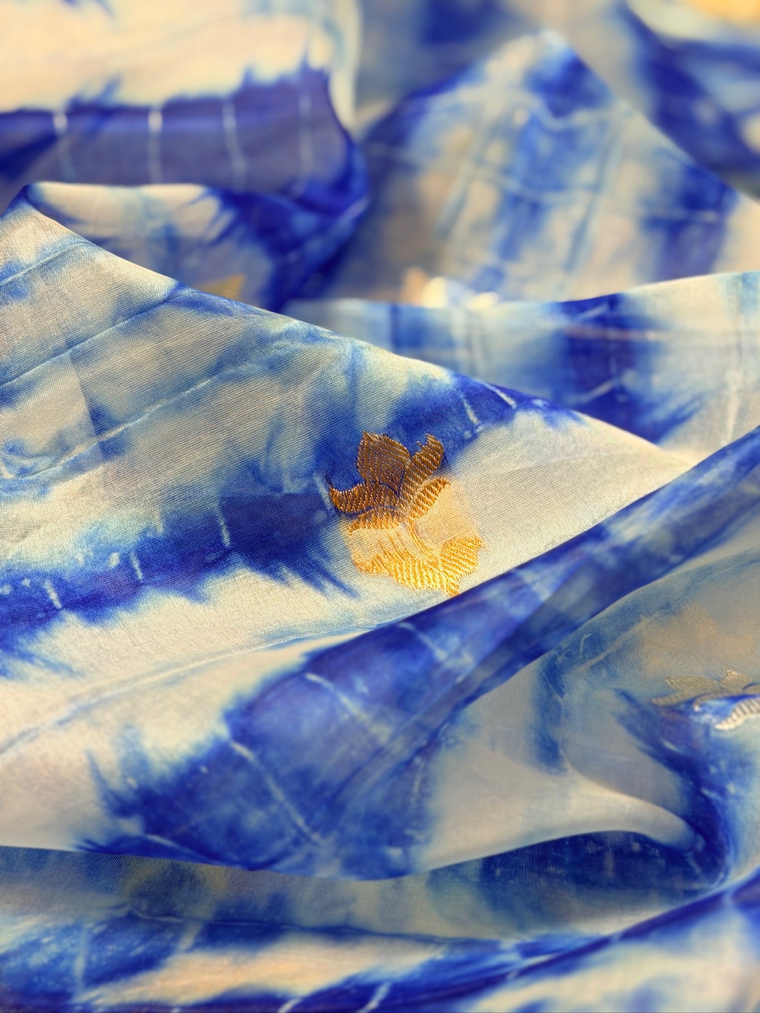 Royal Blue Handwoven Kora Silk Saree with Hand-Brush Dyeing & Zari Border