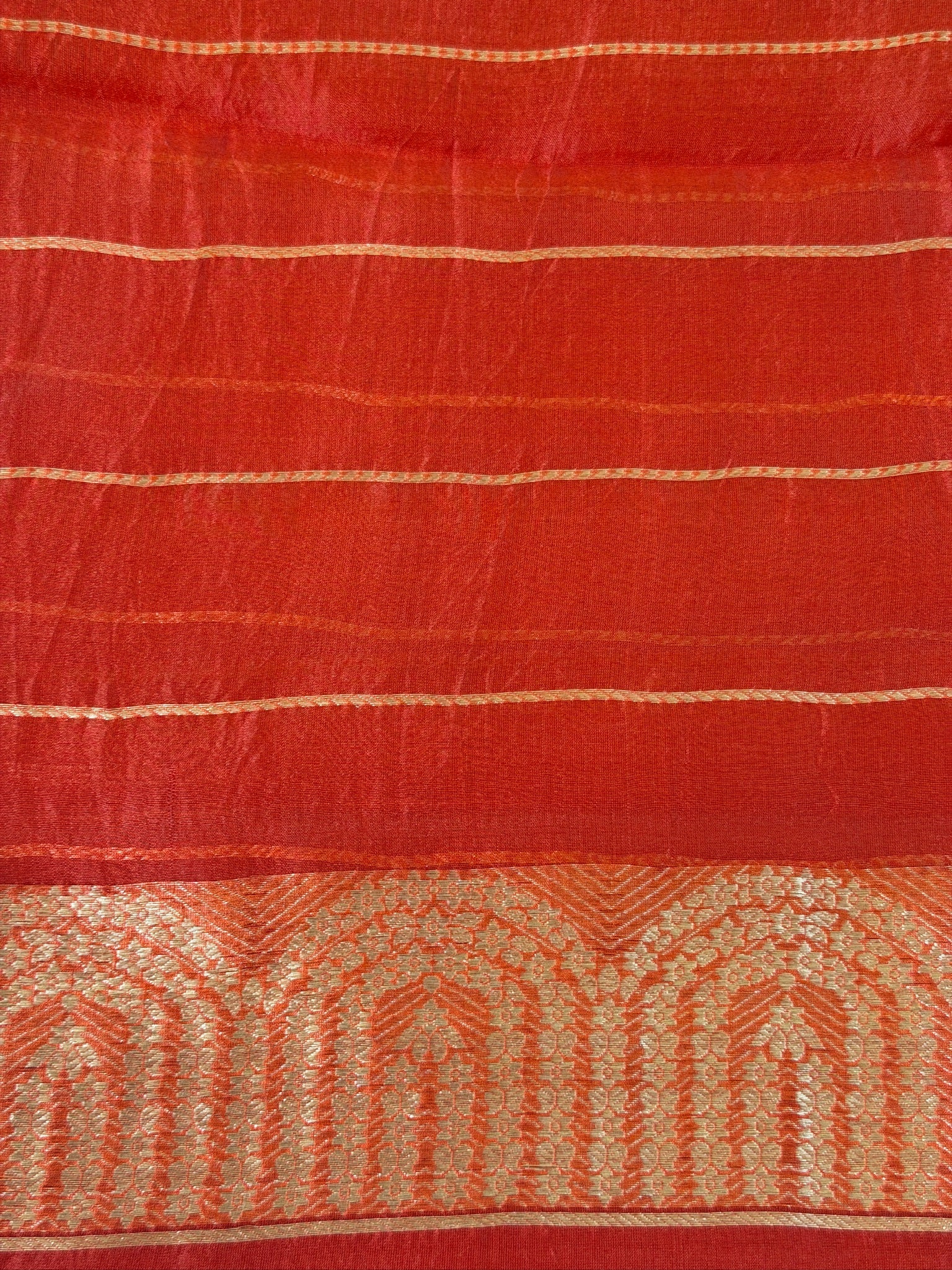 Rust Orange Handwoven Kora Silk Saree with Hand-Brush Dyeing & Zari Border