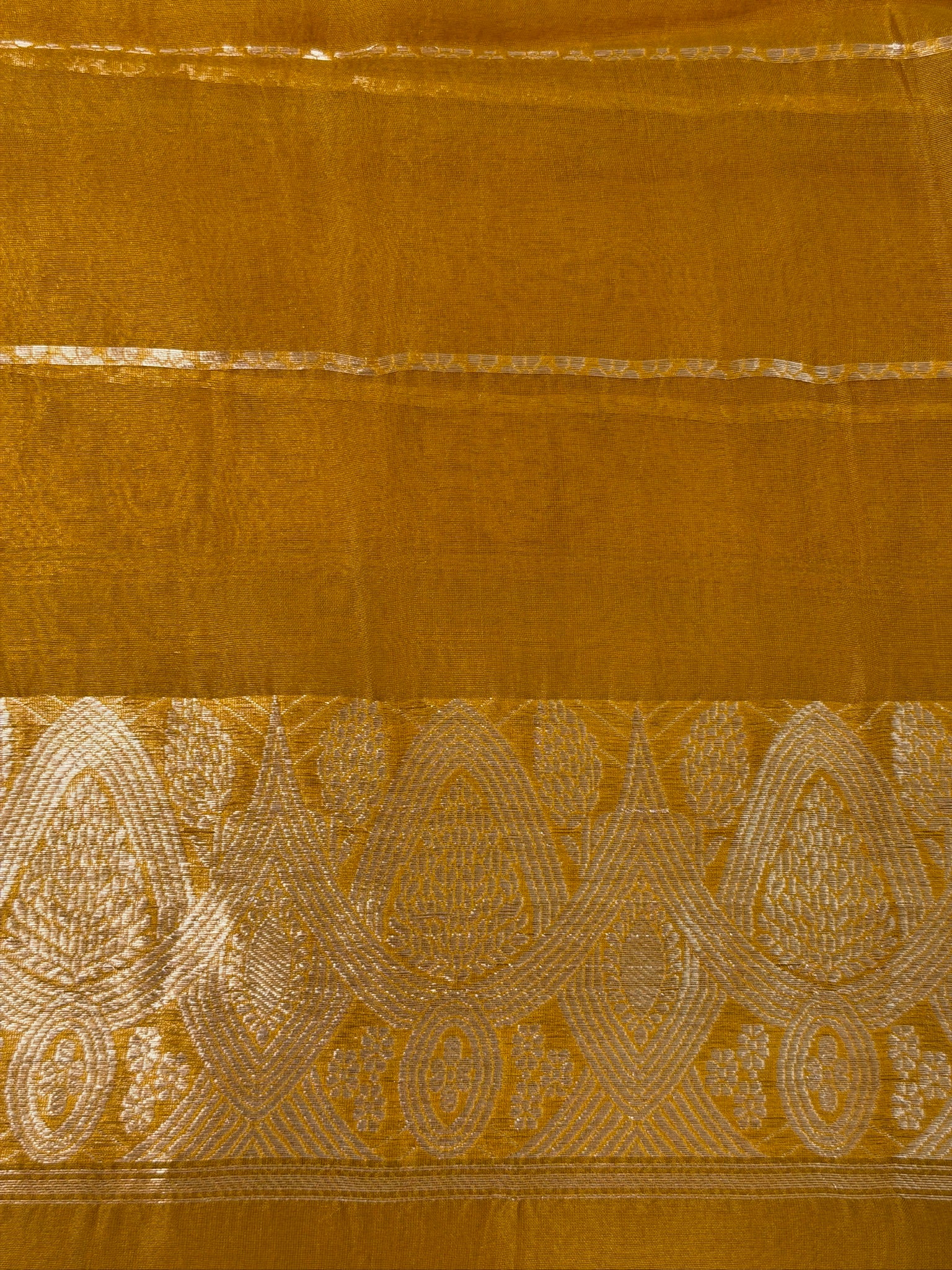 Yellow Handwoven Kora Silk Saree with Hand-Brush Dyeing & Zari Border