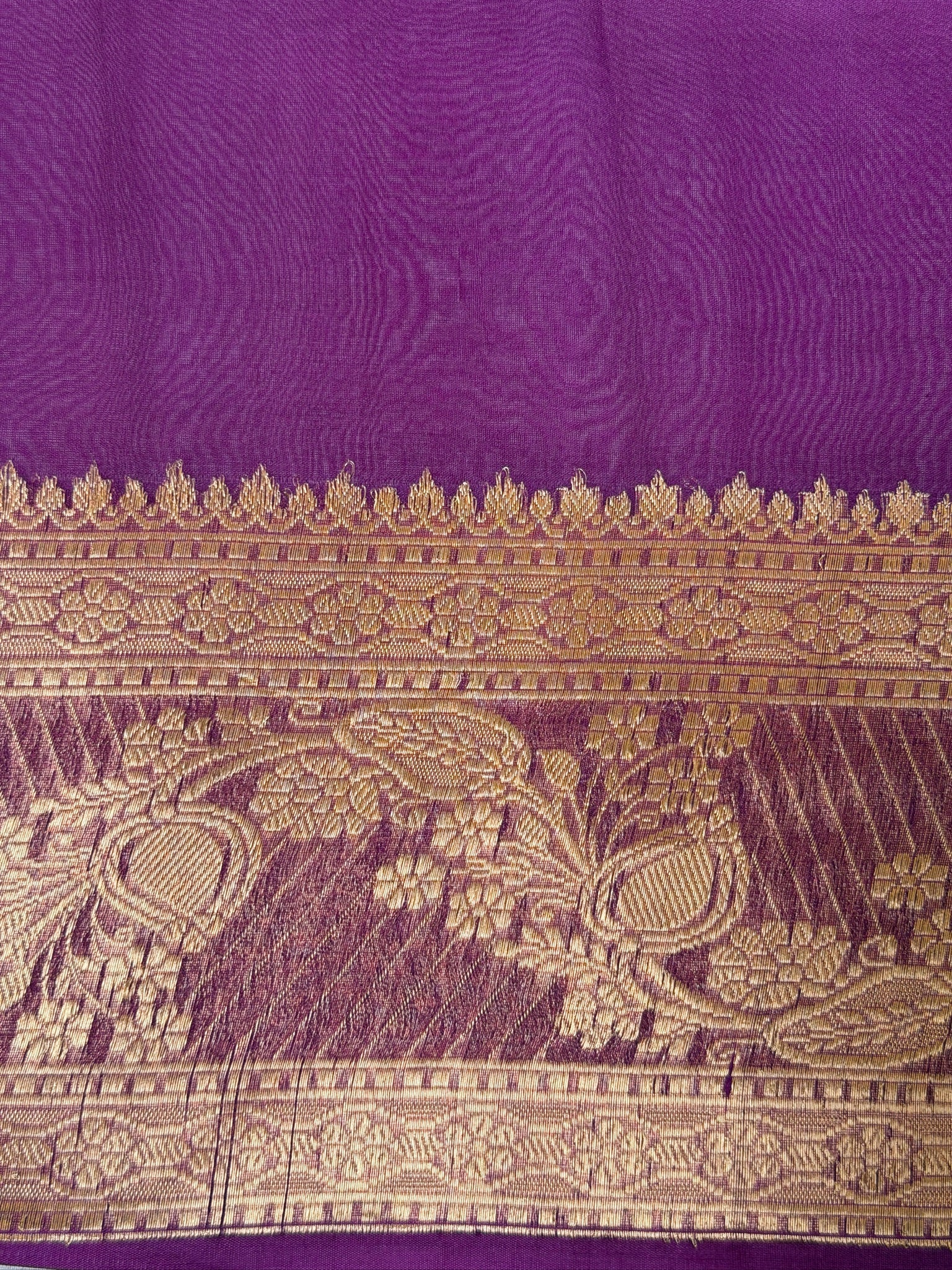 Magenta Handwoven Kora Silk Saree with Hand-Brush Dyeing & Zari Border