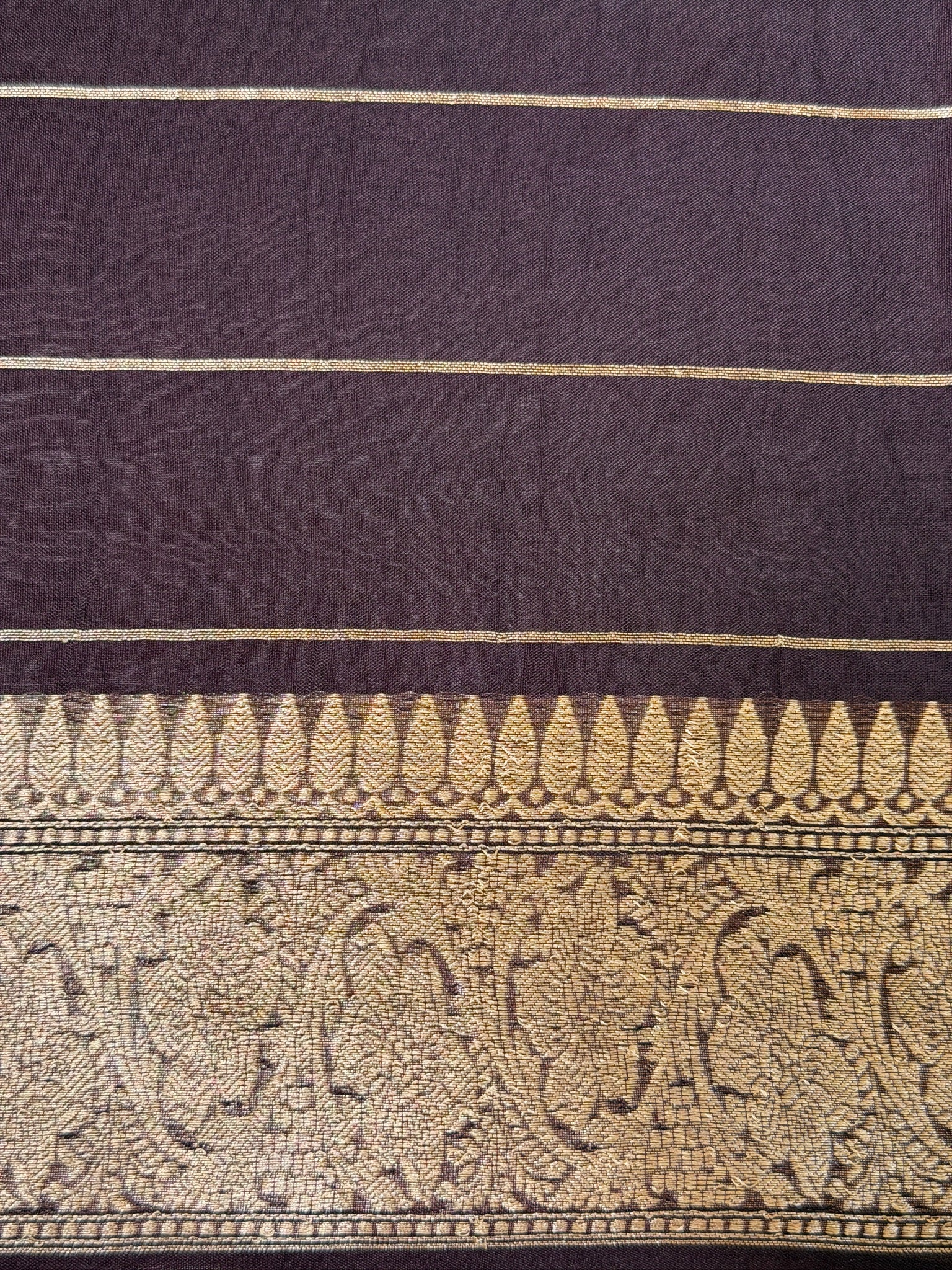 Wine Handwoven Kora Silk Saree with Hand-Brush Dyeing & Zari Border