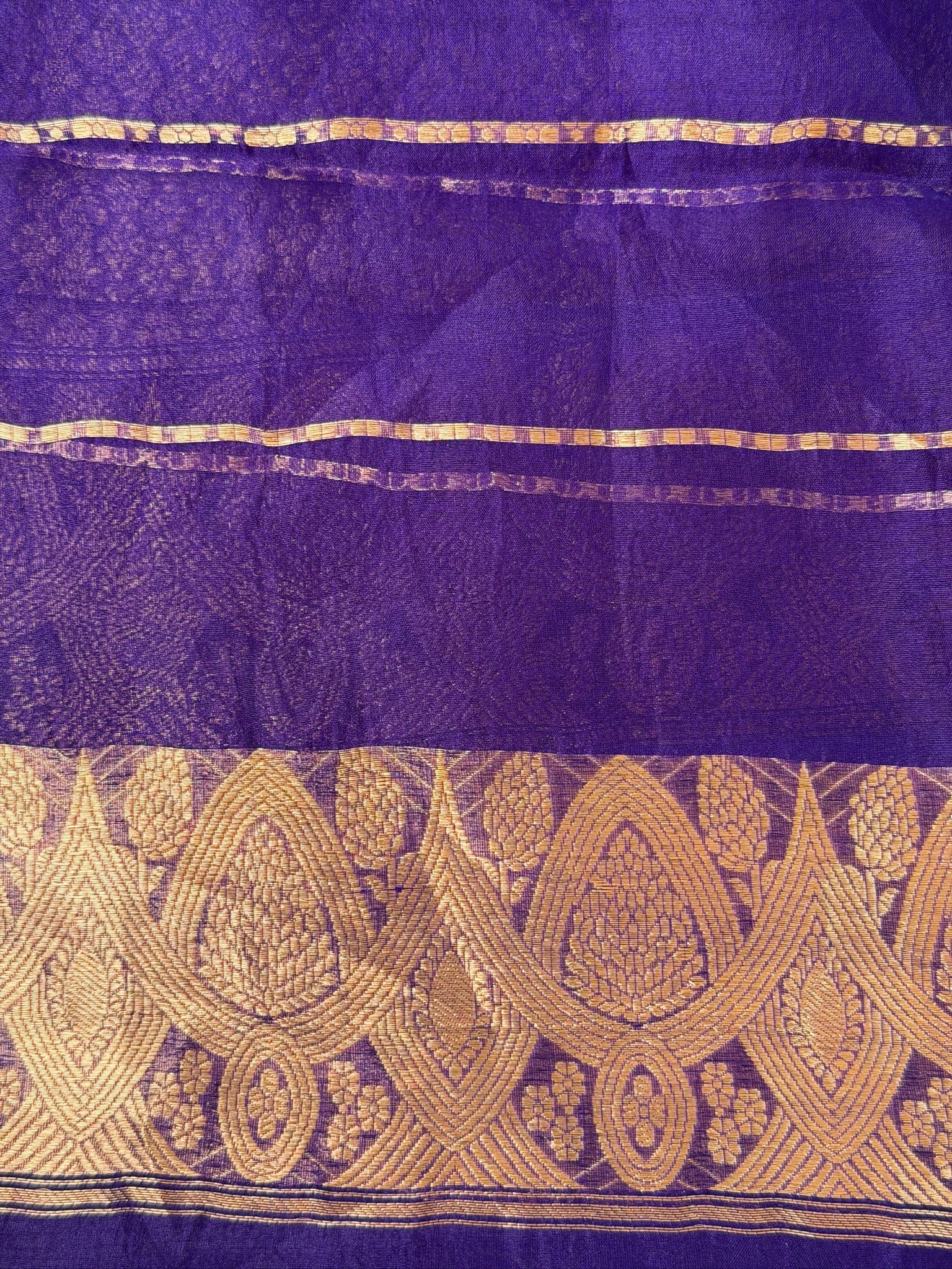 Purple Handwoven Kora Silk Saree with Hand-Brush Dyeing & Zari Border