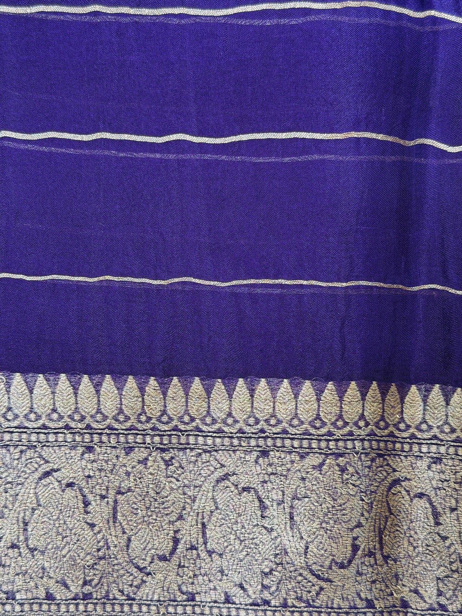 Blue Handwoven Kora Silk Saree with Hand-Brush Dyeing & Zari Border