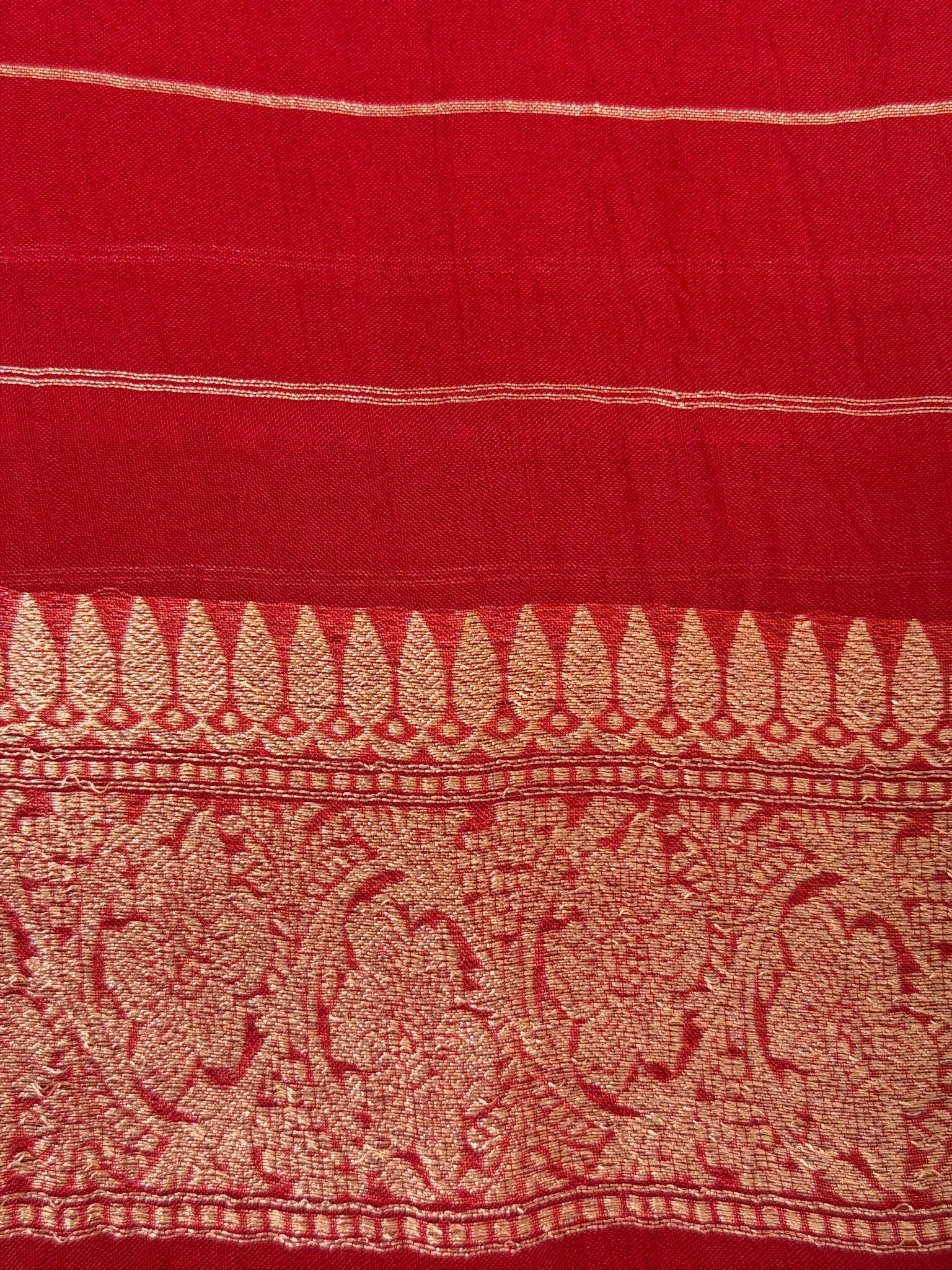Red Handwoven Kora Silk Saree with Hand-Brush Dyeing & Zari Border