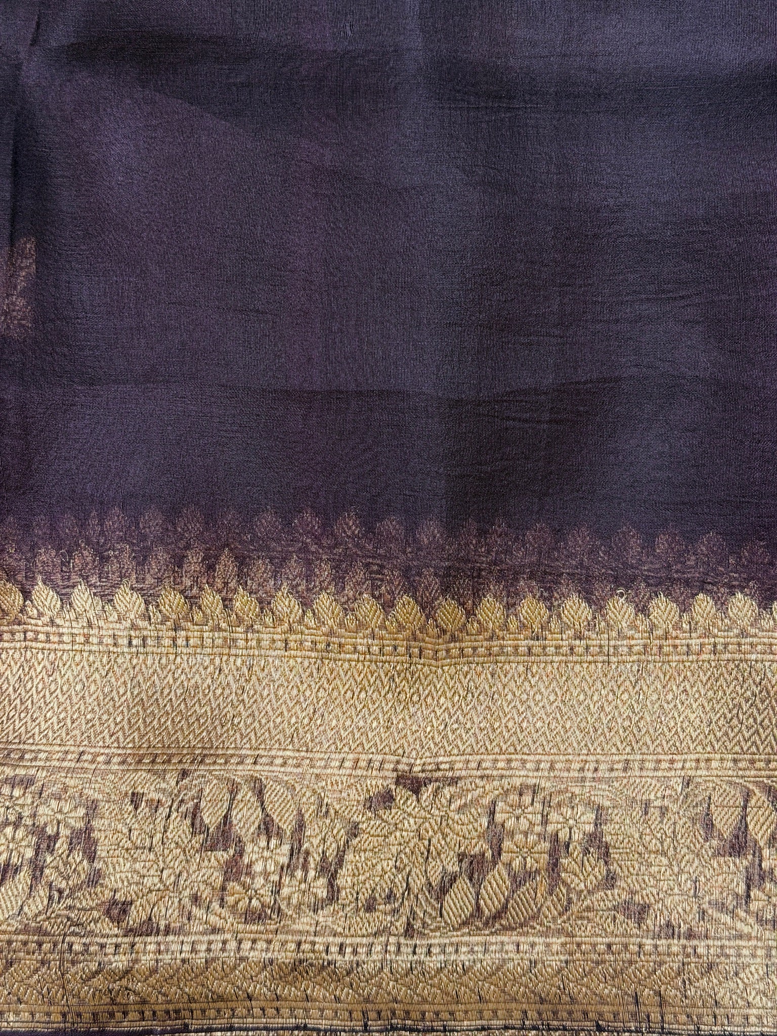 Wine Handwoven Kora Silk Saree with Hand-Brush Dyeing & Zari Border