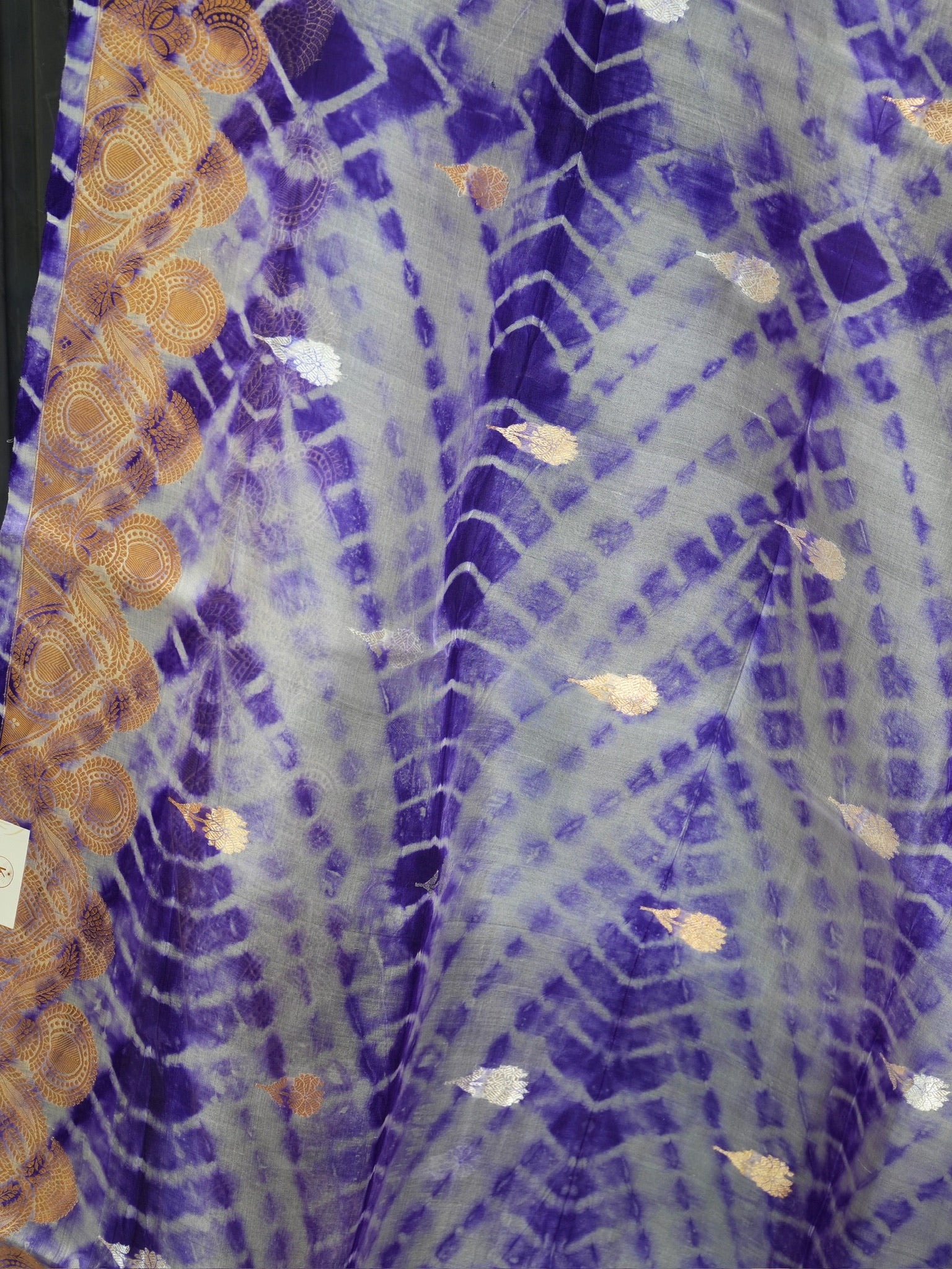 Purple Handwoven Kora Silk Saree with Hand-Brush Dyeing & Zari Border
