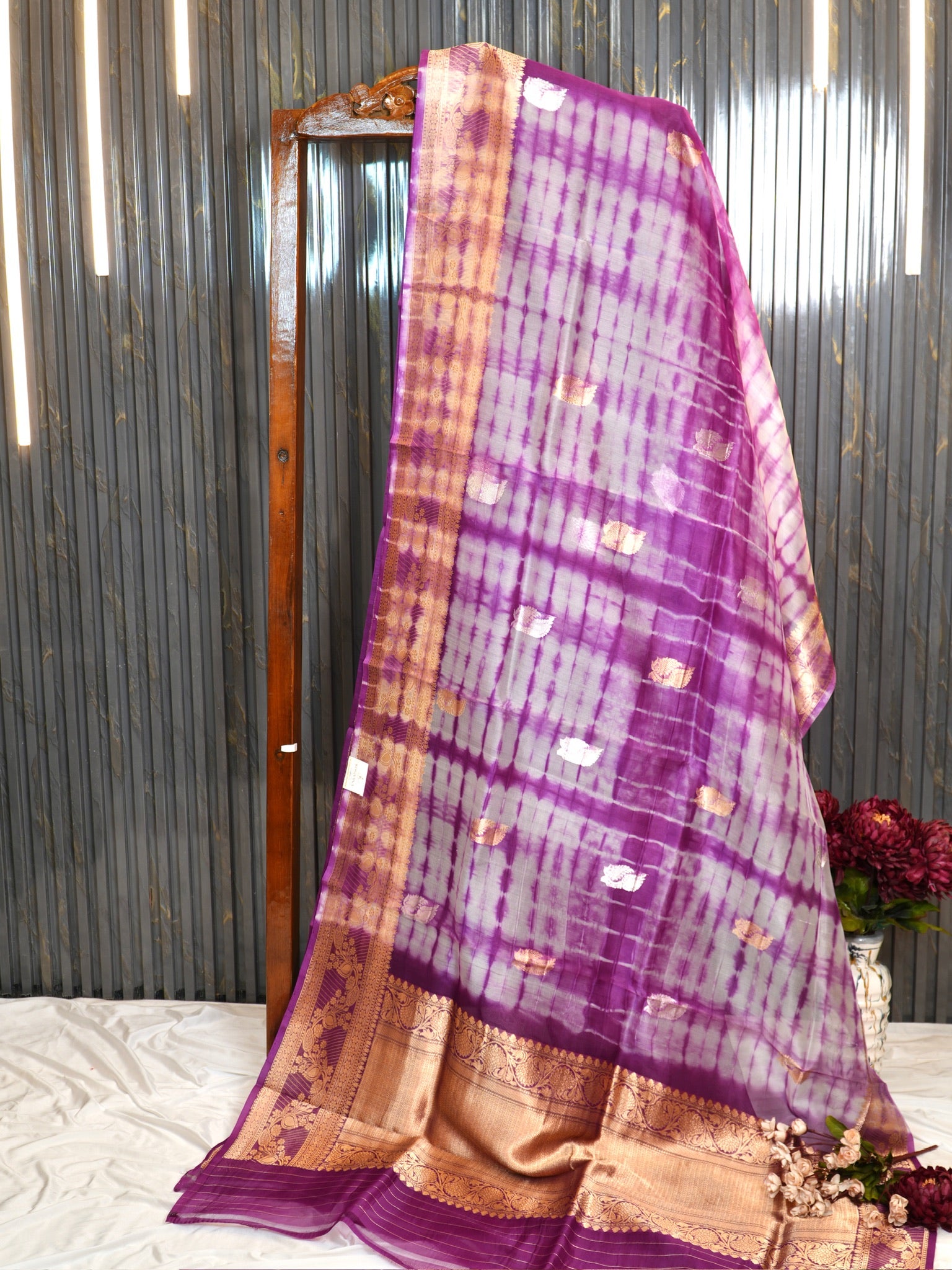 Magenta Handwoven Kora Silk Saree with Hand-Brush Dyeing & Zari Border