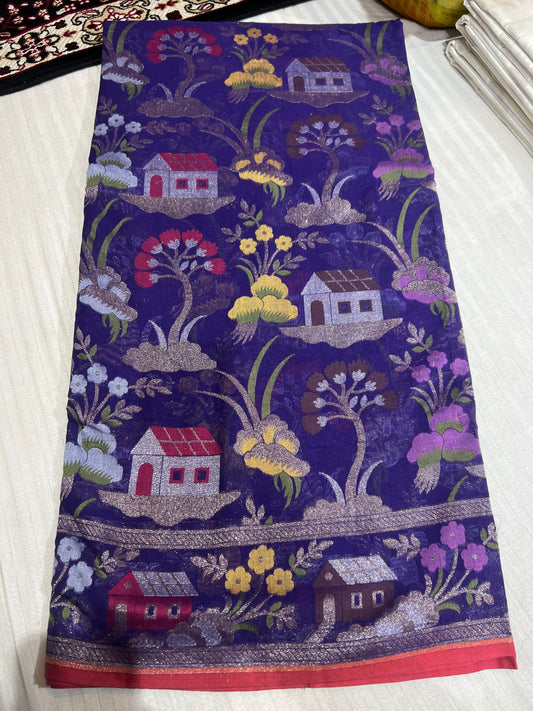 Banarasi Cotton katwork jamdani with Elegant Border Handloom Saree